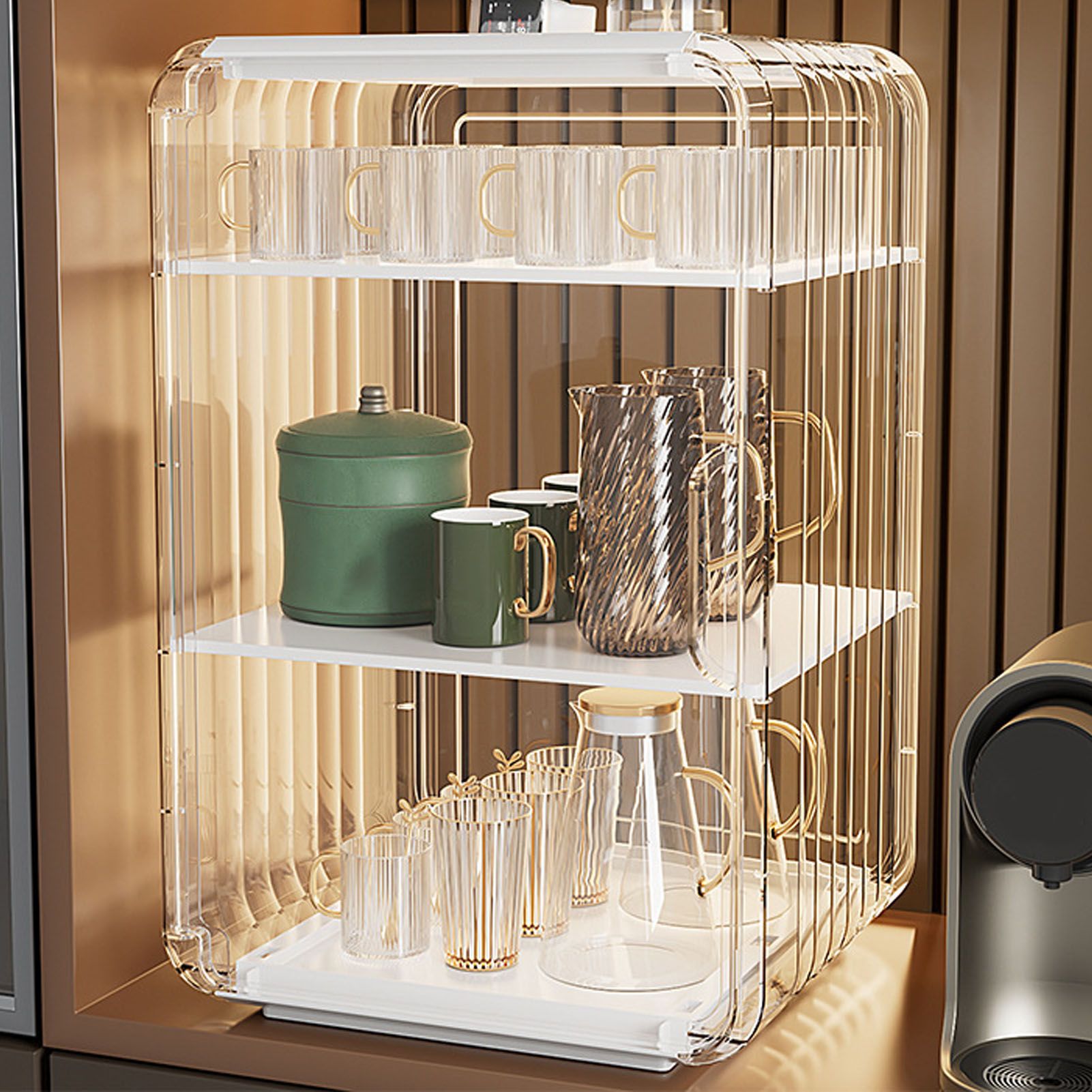 Cup Storage Rack Dustproof Stackable Plastic Clear Cup Organizer Box for view 5