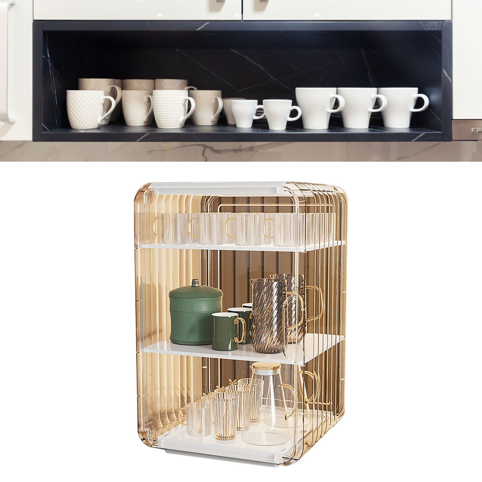 Cup Storage Rack Dustproof Stackable Plastic Clear Cup Organizer Box for view 6
