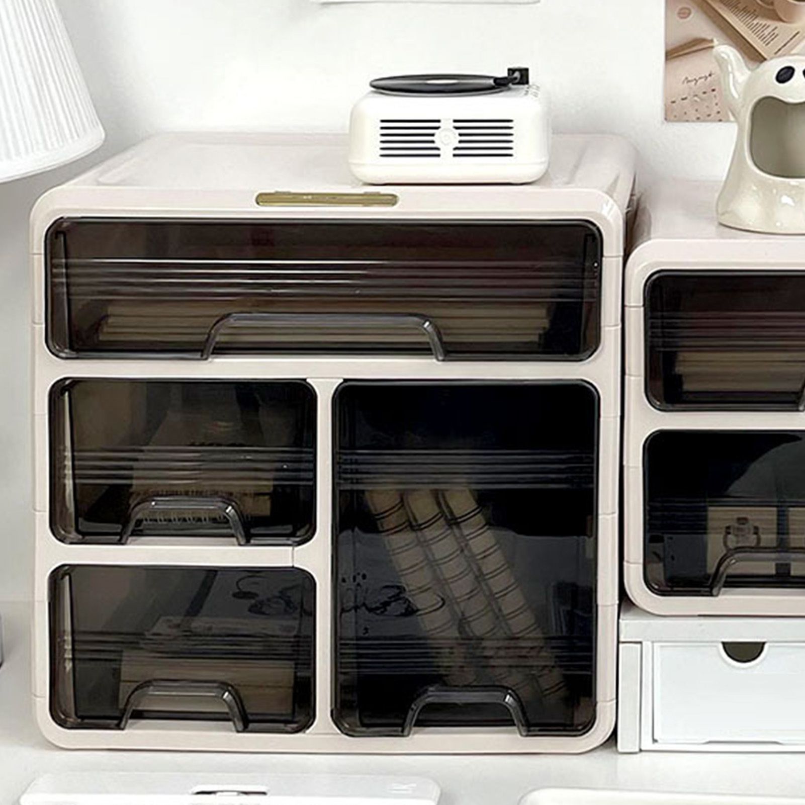 Desk Organizer with Drawer Plastic Desk Storage Box Desktop Organization for view 5
