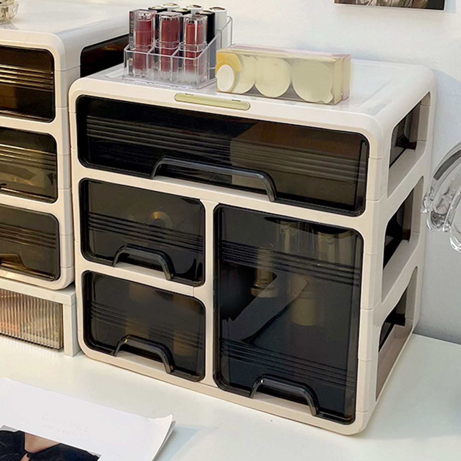 Desk Organizer with Drawer Plastic Desk Storage Box Desktop Organization for view 6