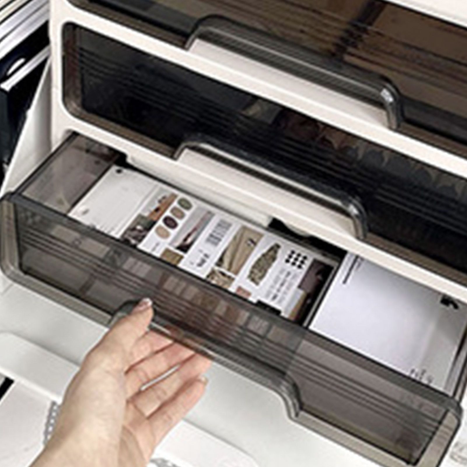 Desk Organizer with Drawer Plastic Desk Storage Box Desktop Organization for view 8