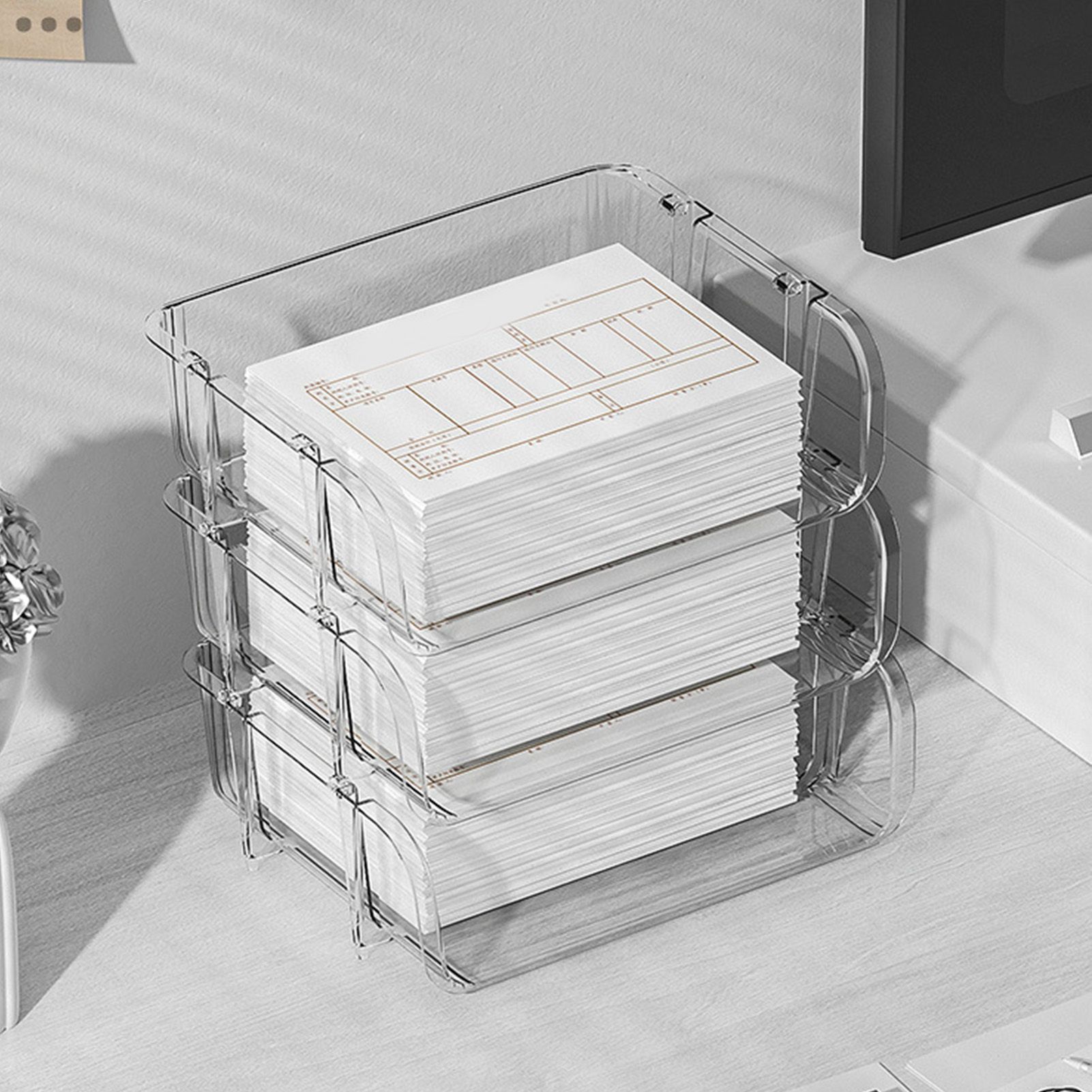 Transparent Desktop Stationery Organizer Stackable Stationery Files Storage view 6
