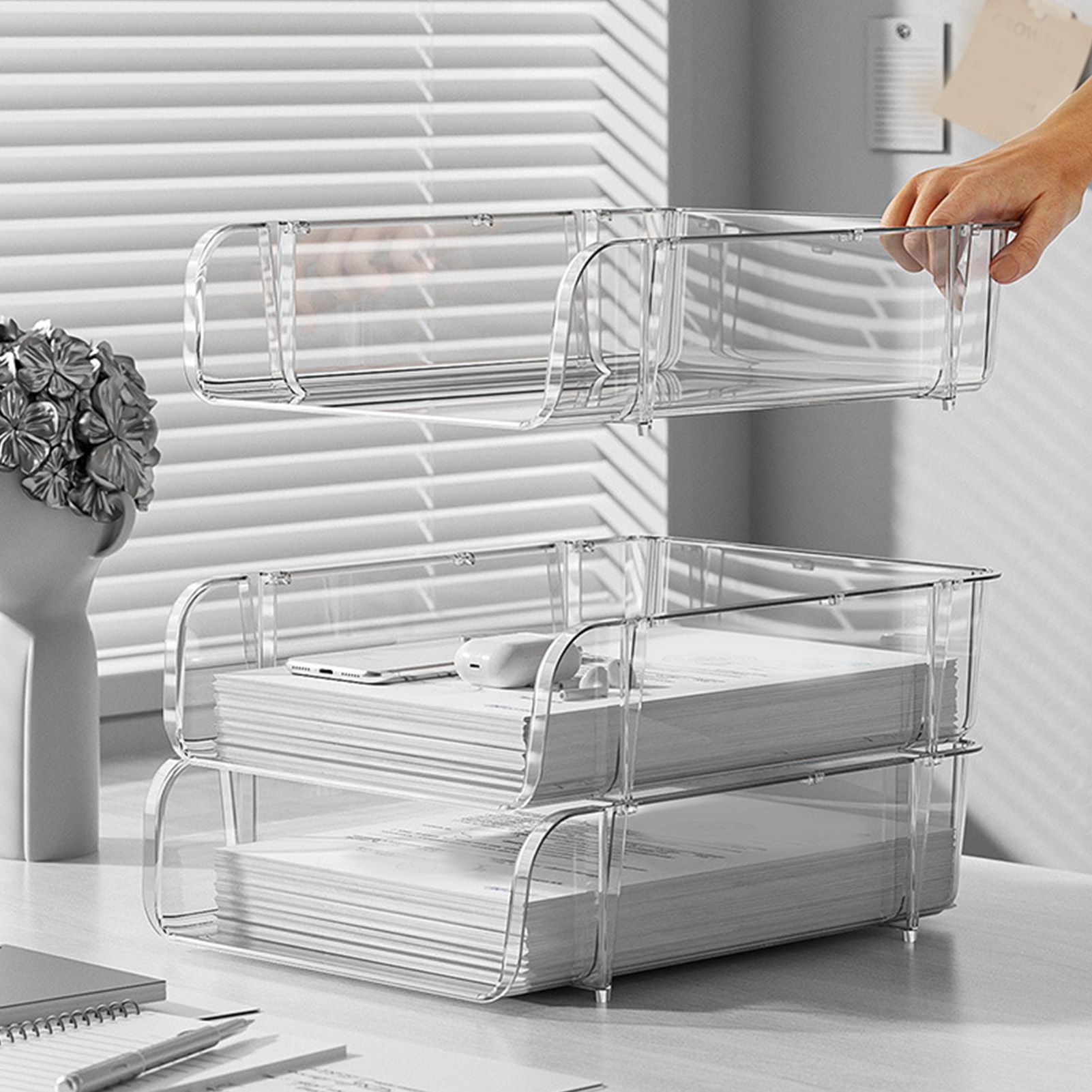 Transparent Desktop Stationery Organizer Stackable Stationery Files Storage view 11