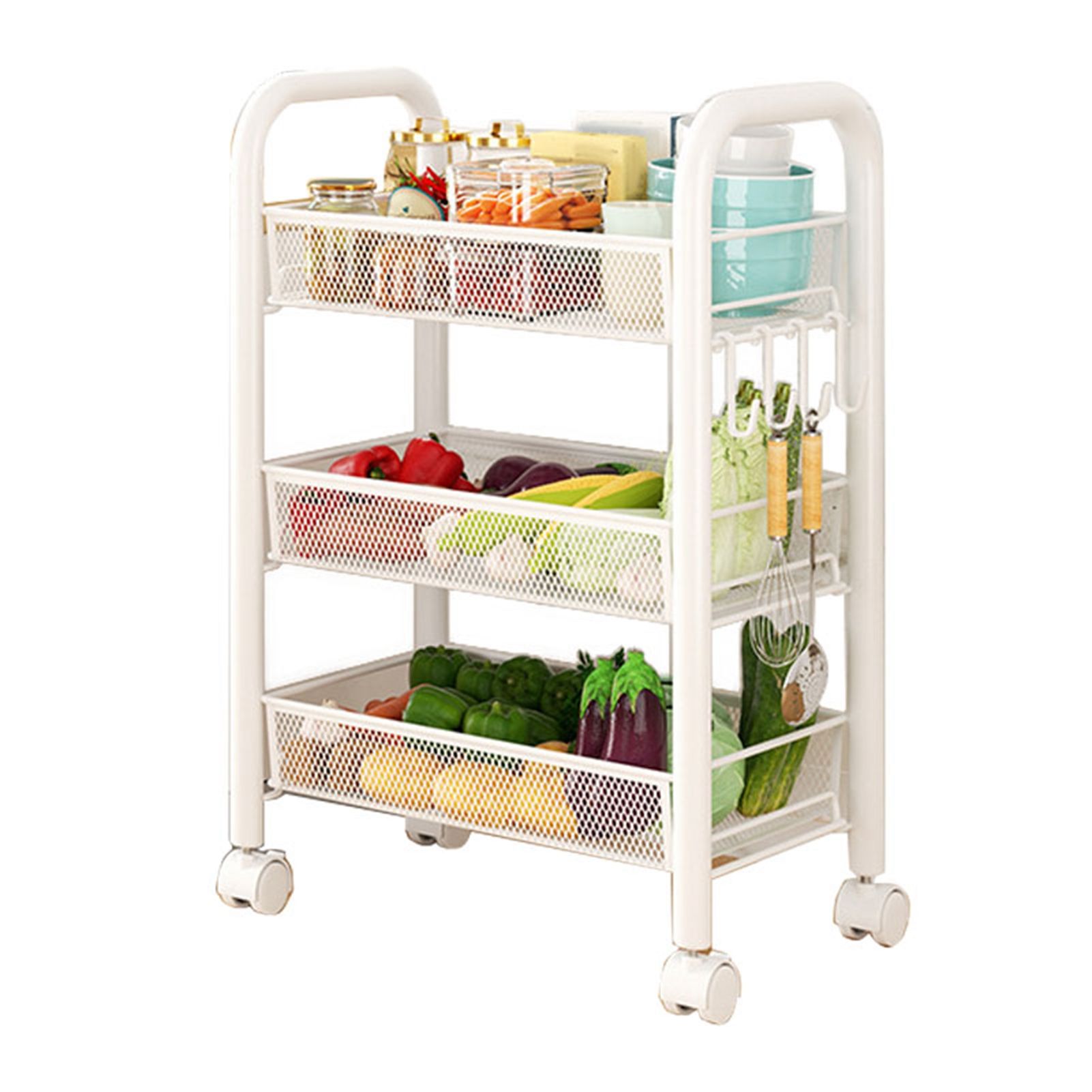Rolling Storage Cart Layered Storage Shelves Multi Functional Movable Snack