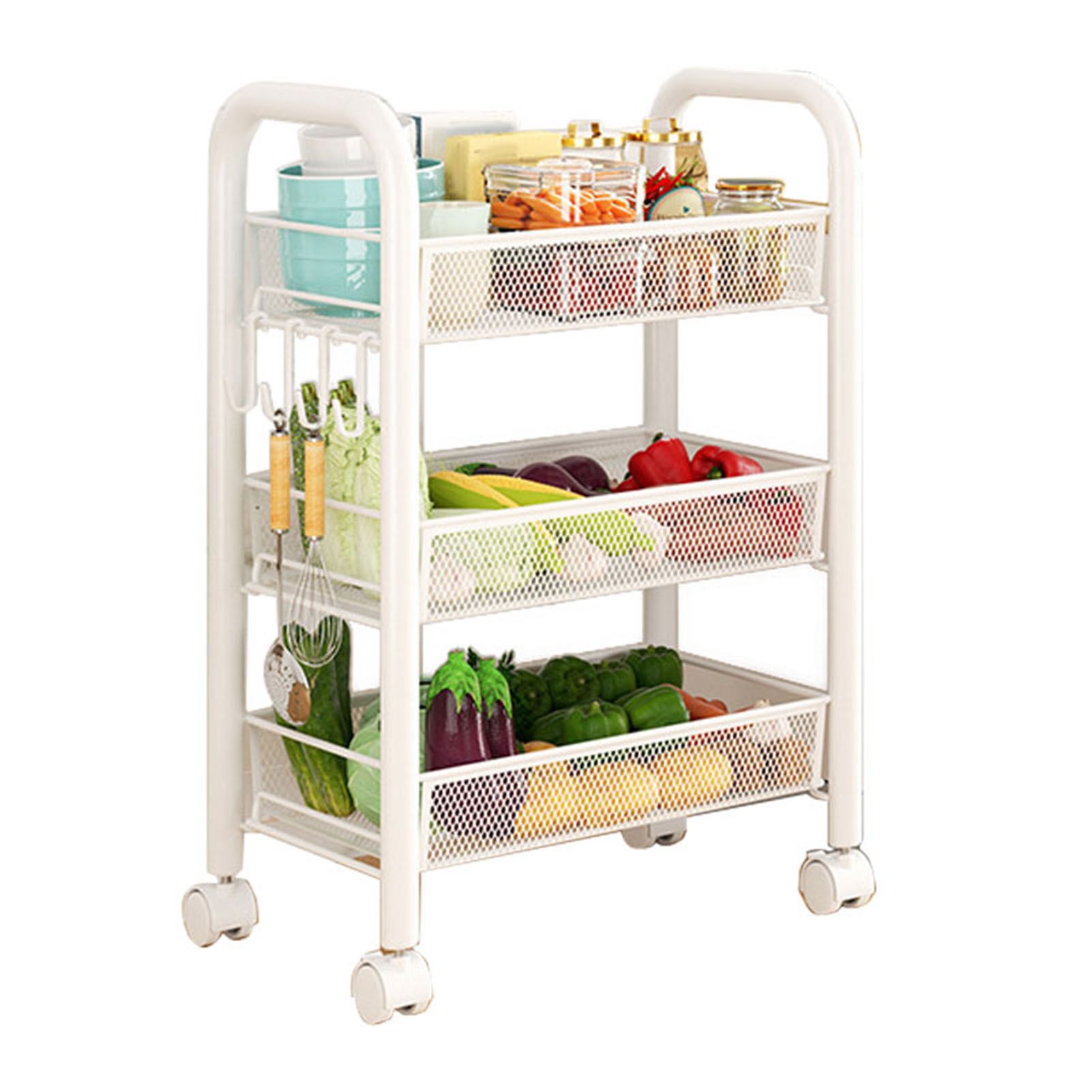 Rolling Storage Cart Layered Storage Shelves Multi Functional Movable Snack view 2