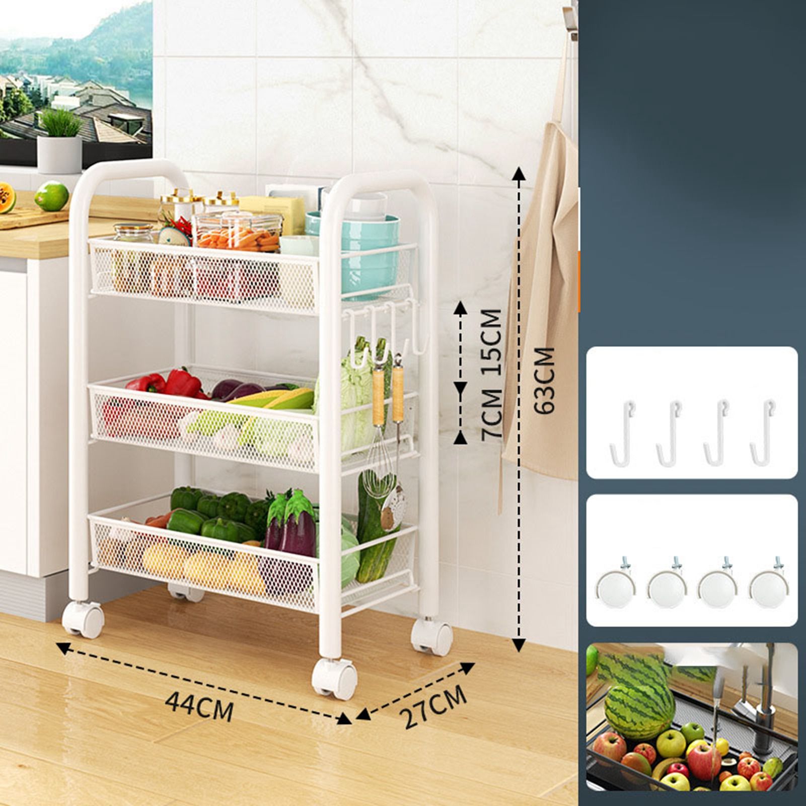 Rolling Storage Cart Layered Storage Shelves Multi Functional Movable Snack view 5