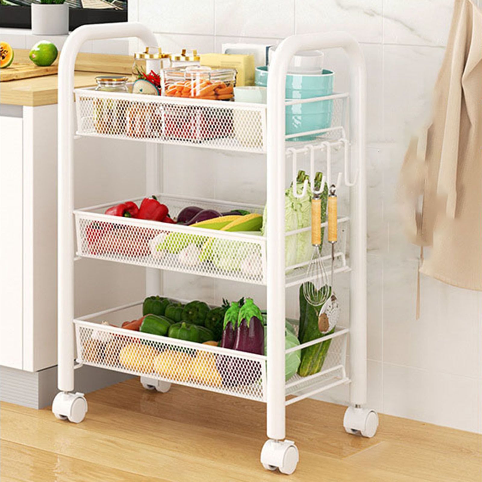 Rolling Storage Cart Layered Storage Shelves Multi Functional Movable Snack view 6