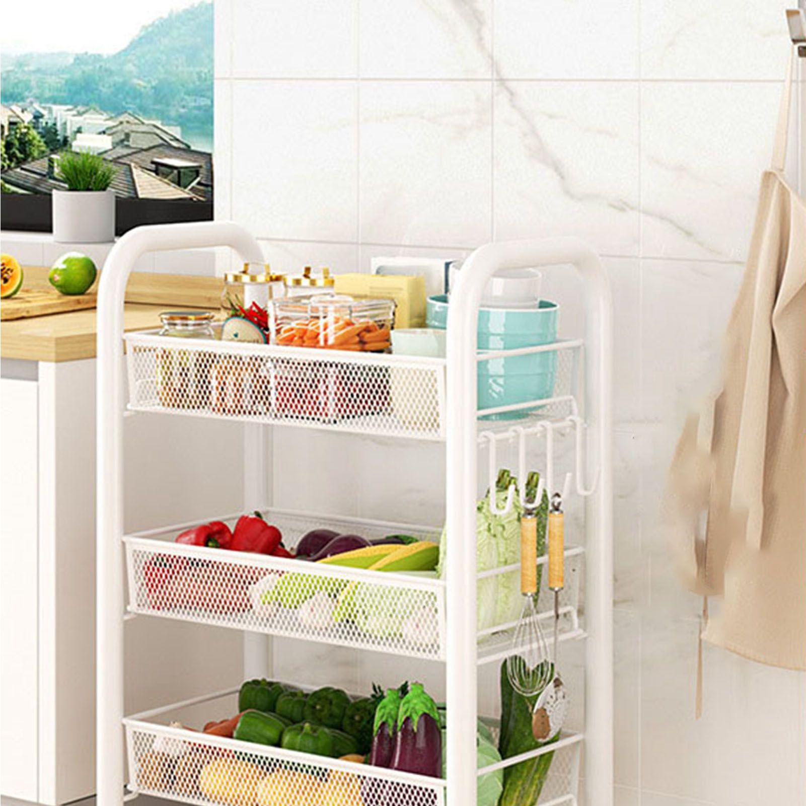 Rolling Storage Cart Layered Storage Shelves Multi Functional Movable Snack view 7