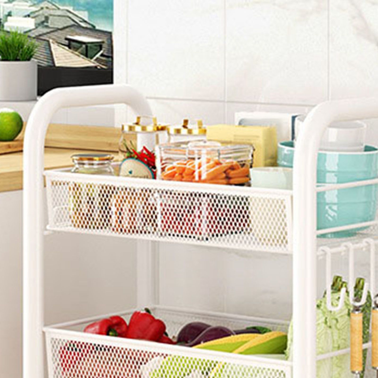 Rolling Storage Cart Layered Storage Shelves Multi Functional Movable Snack view 8