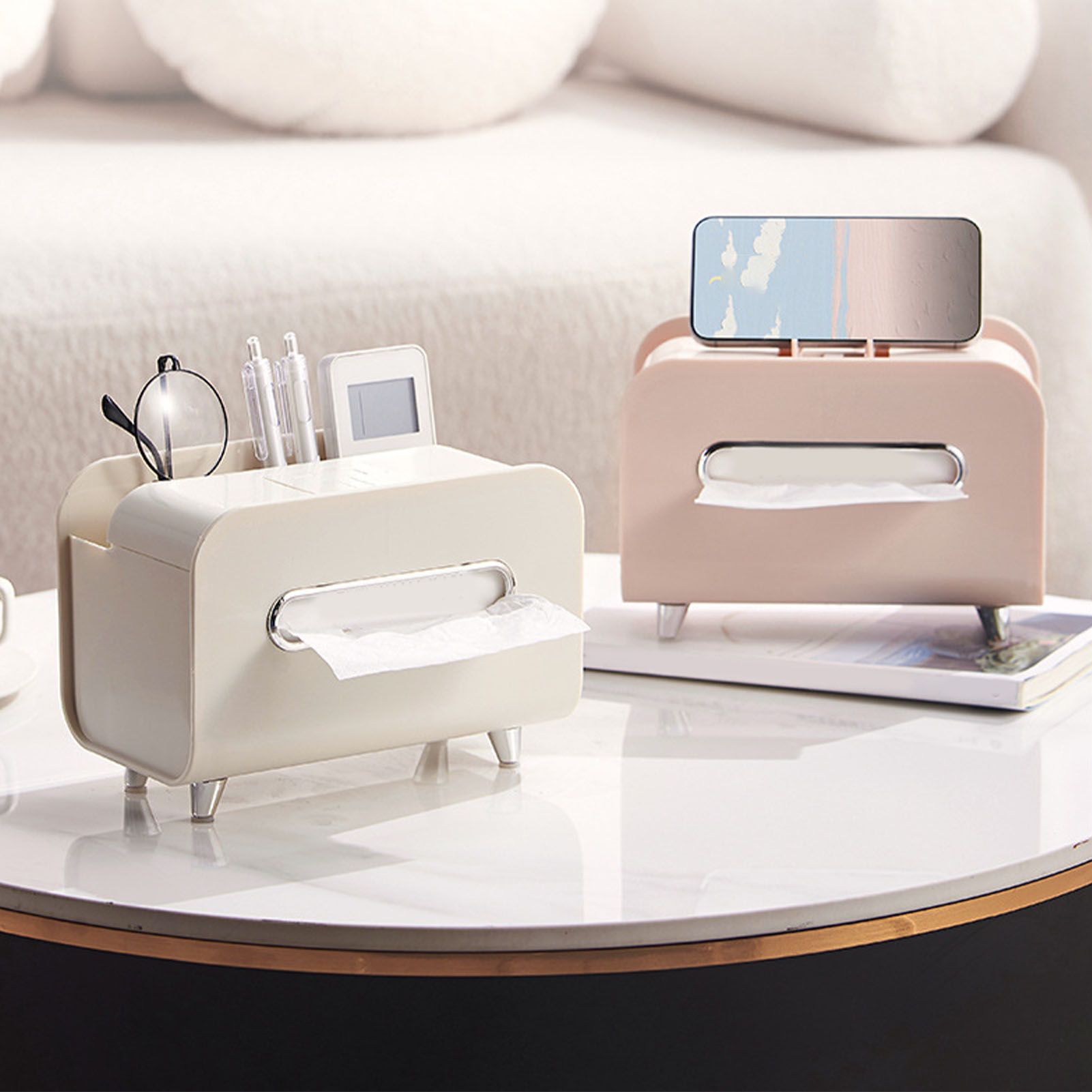 Desktop Tissue Box Multifunction Tissue Storage Dispenser with Phone Holder view 6