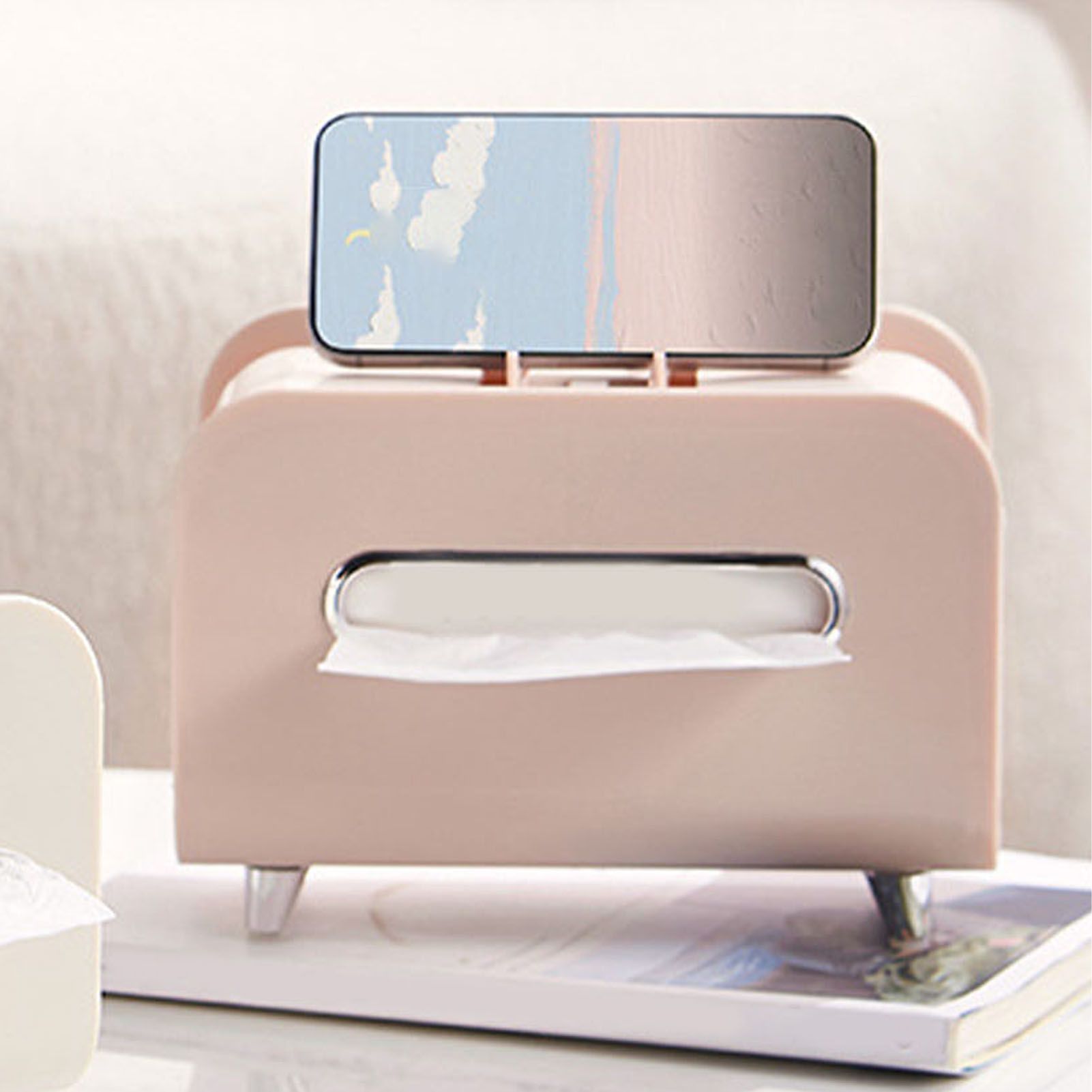 Desktop Tissue Box Multifunction Tissue Storage Dispenser with Phone Holder view 7