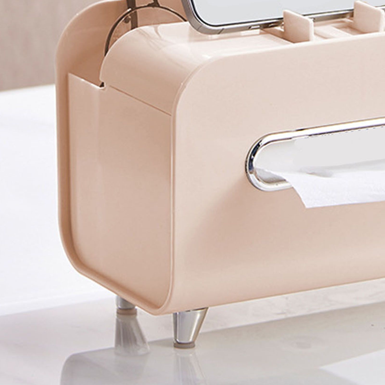 Desktop Tissue Box Multifunction Tissue Storage Dispenser with Phone Holder view 10