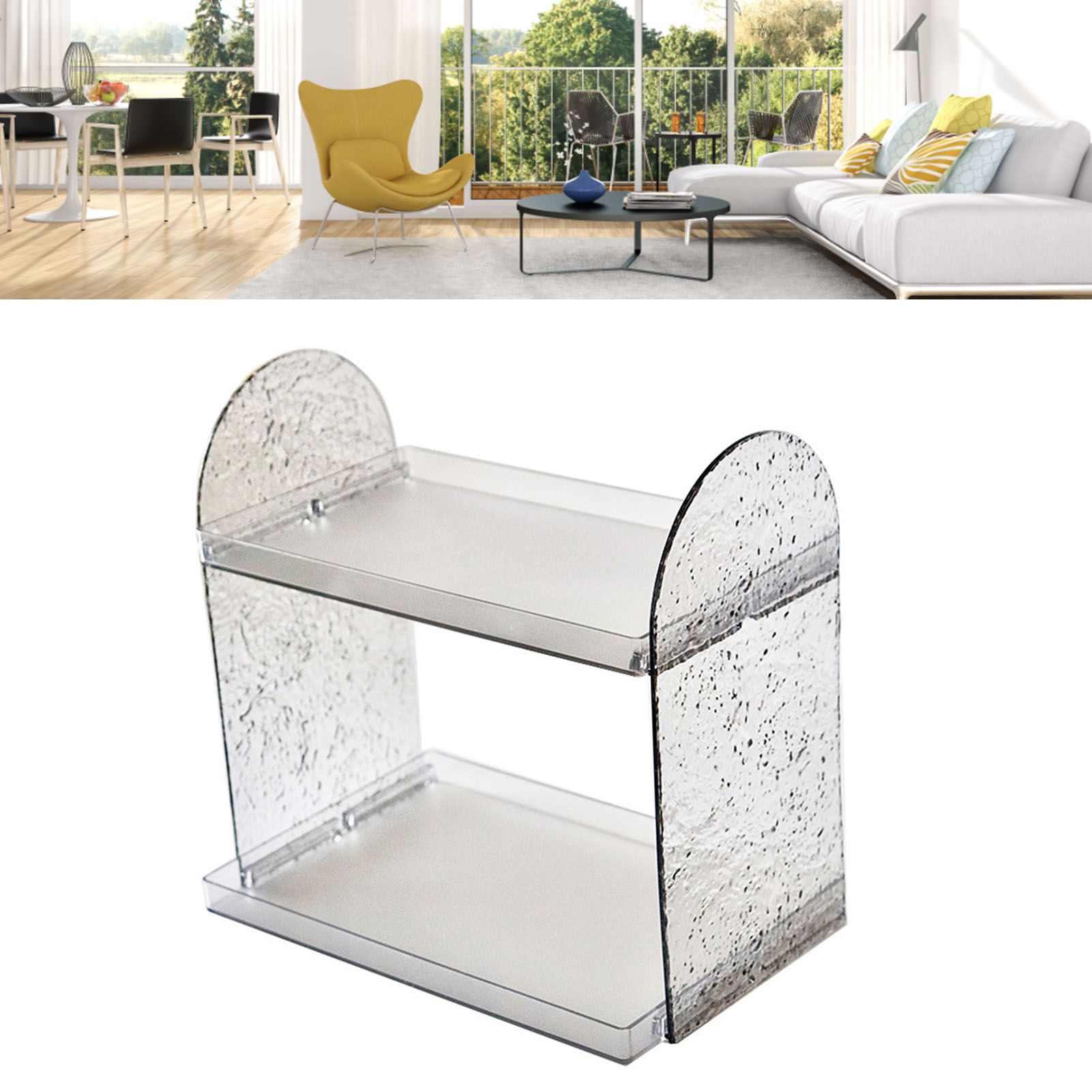 2 Tier Desk Organizer Double Layer Storage Rack Transparent Desktop Stand view 5