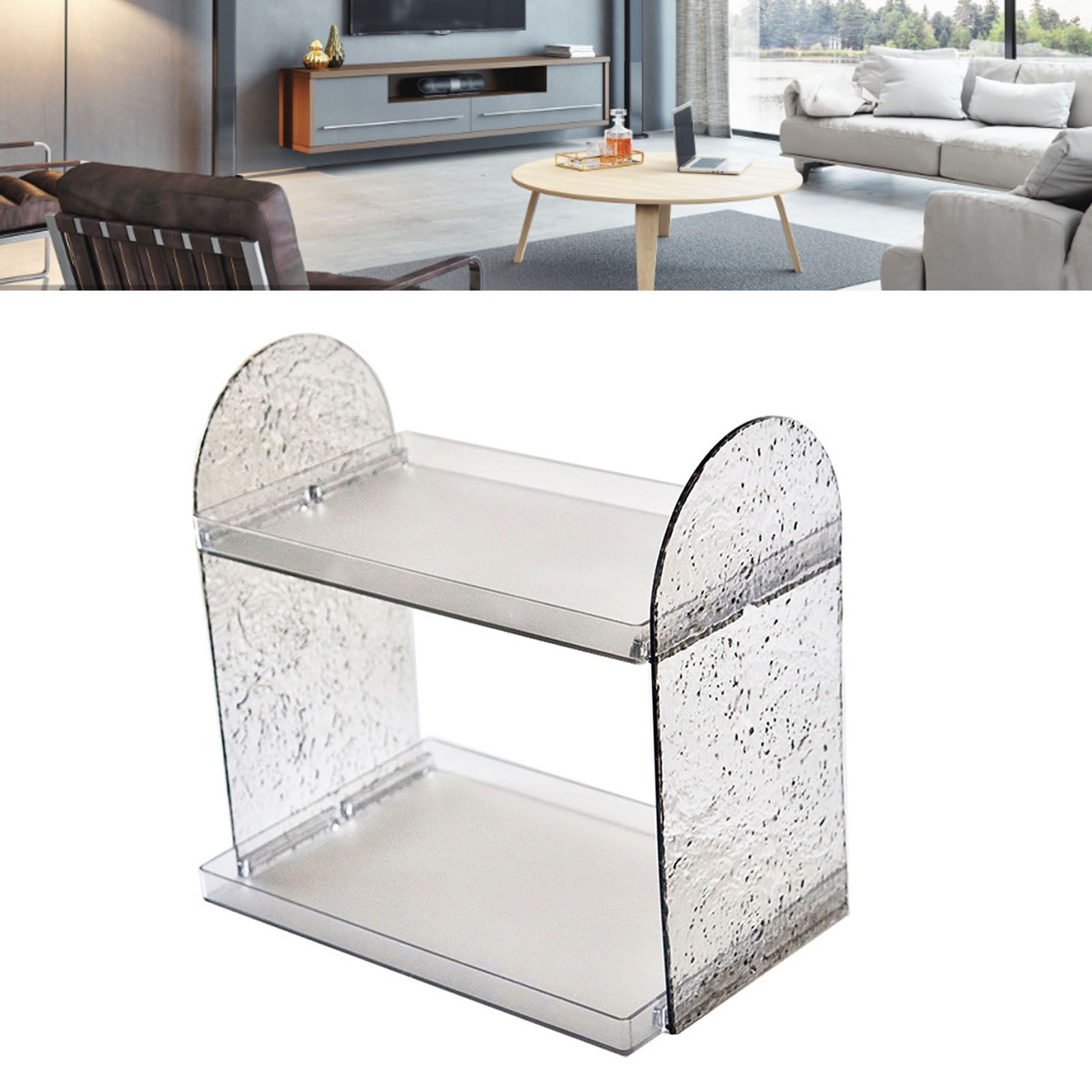 2 Tier Desk Organizer Double Layer Storage Rack Transparent Desktop Stand view 7