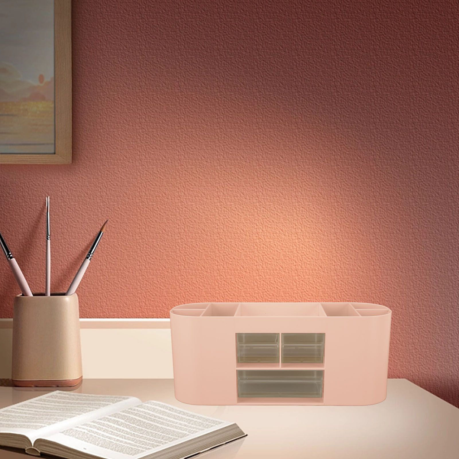 Pen Holder with Transparent Drawers Large Capacity Multiple Compartment view 12