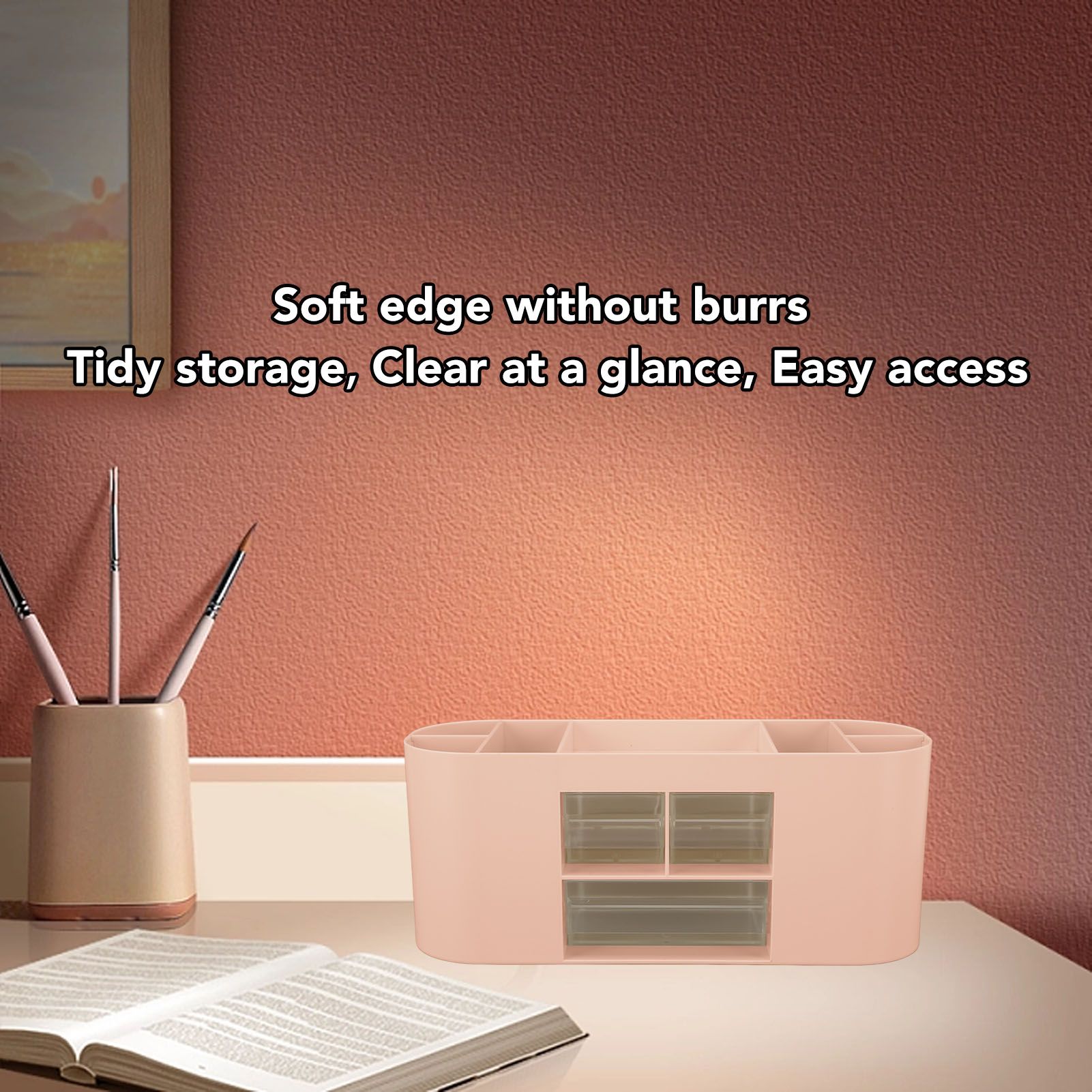 Pen Holder with Transparent Drawers Large Capacity Multiple Compartment view 14