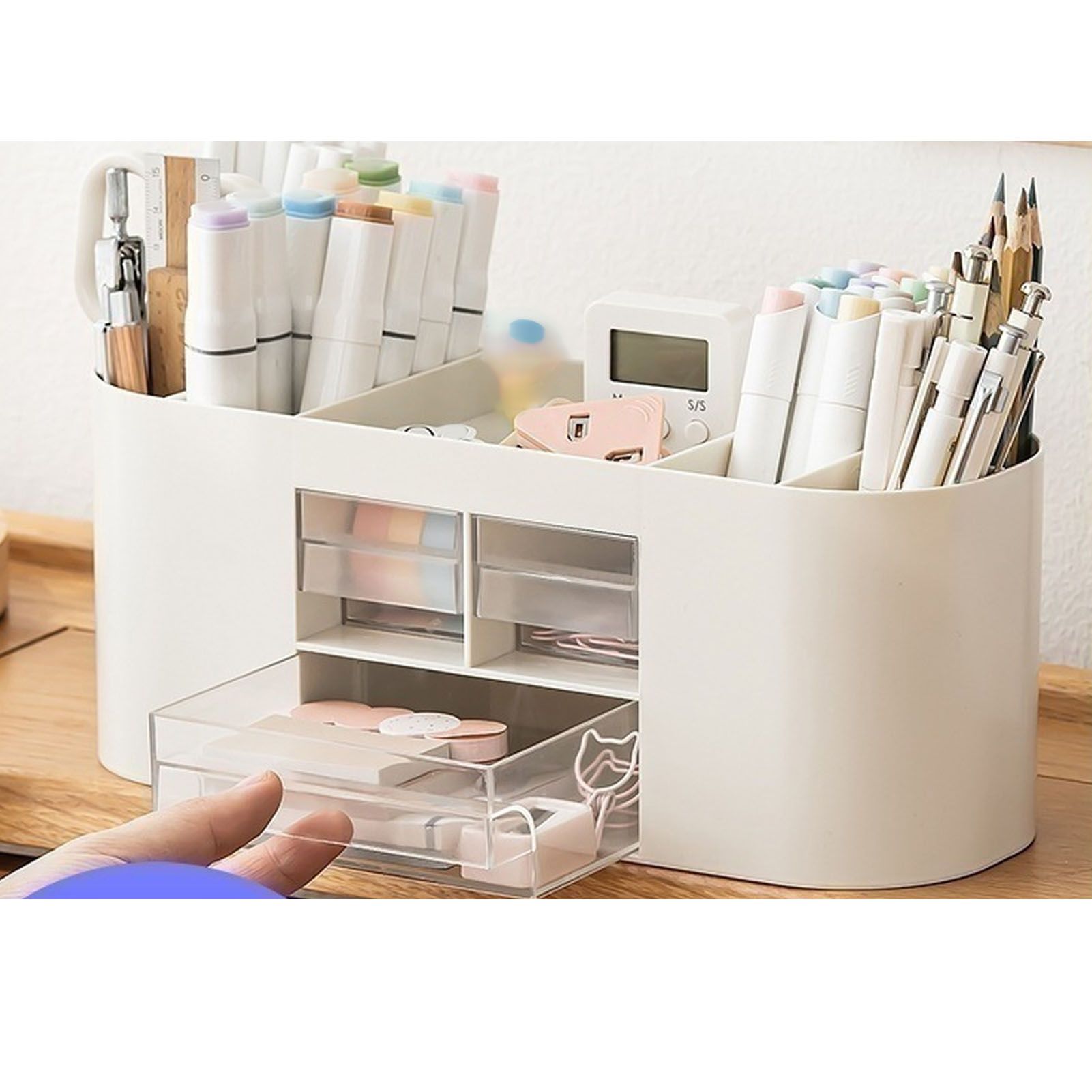 Pen Holder with Transparent Drawers Large Capacity Multiple Compartment view 11