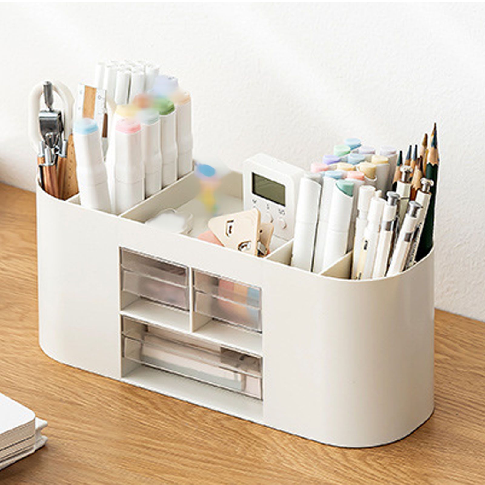 Pen Holder with Transparent Drawers Large Capacity Multiple Compartment view 12