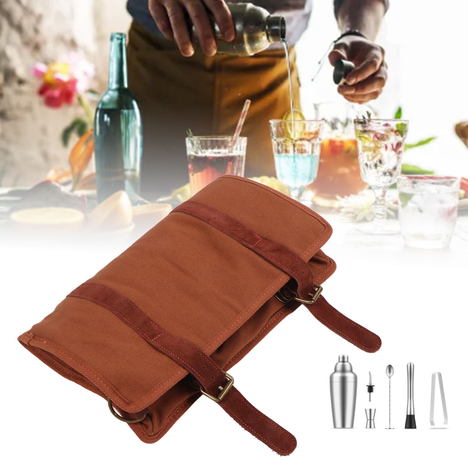 Bartender Roll Bag Carrying Bag with Shoulder Strap Large Capacity Waterproof view 11