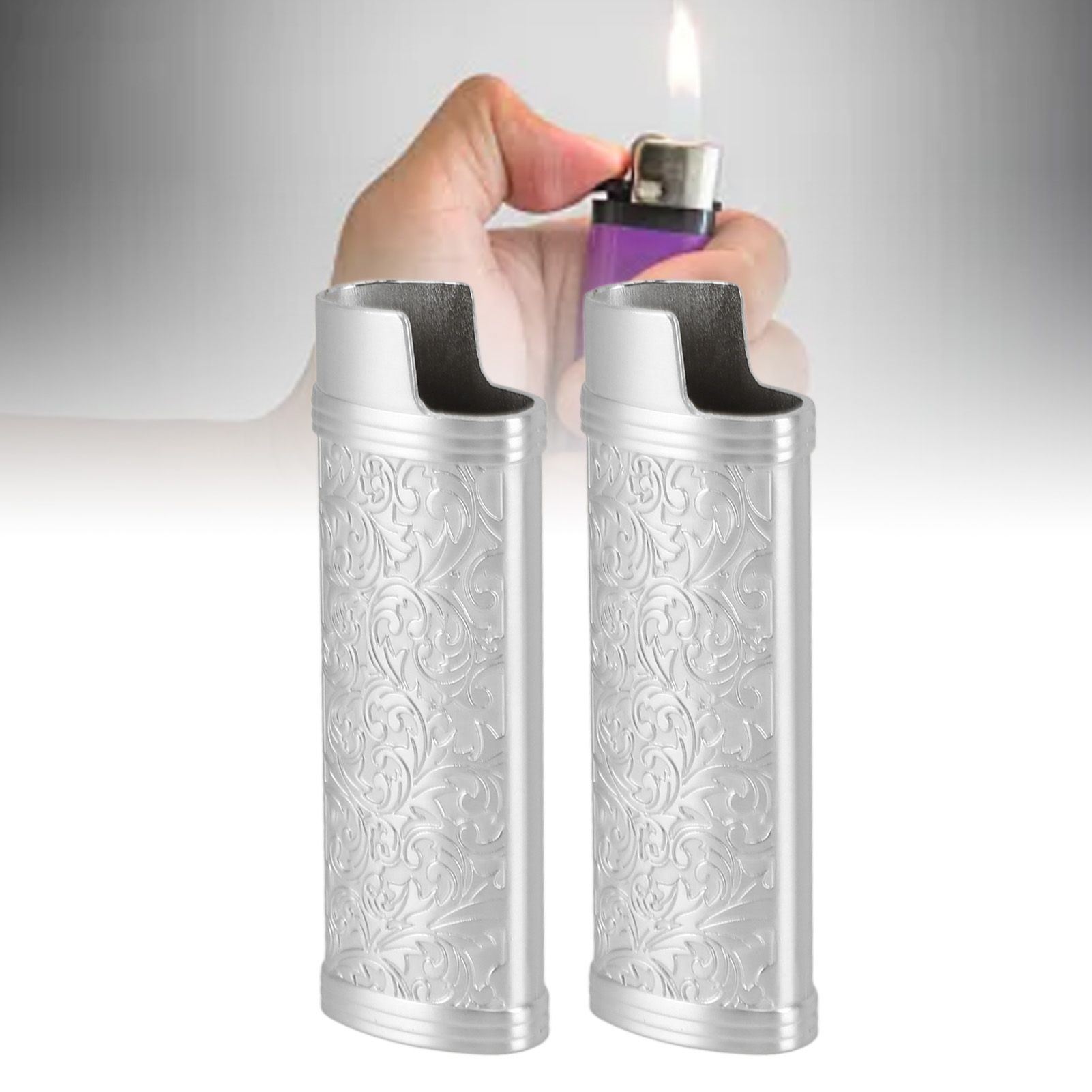 2PCS Lighter Case Cover Vintage Style Floral Stamped Zinc Alloy Shell for view 12