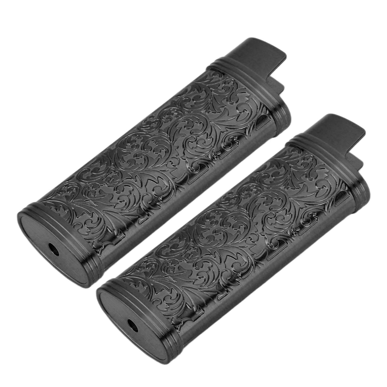 2PCS Lighter Case Cover Vintage Style Floral Stamped Zinc Alloy Shell for view 5