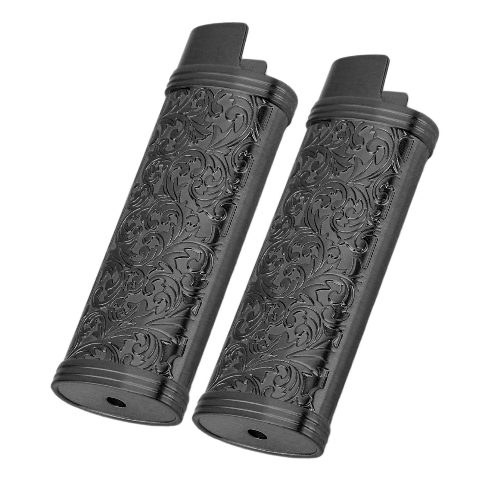 2PCS Lighter Case Cover Vintage Style Floral Stamped Zinc Alloy Shell for view 6