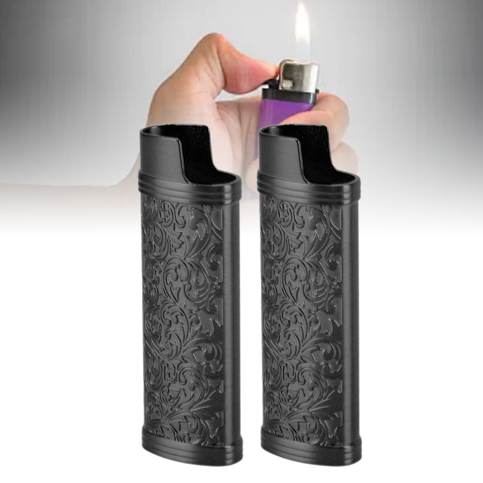 2PCS Lighter Case Cover Vintage Style Floral Stamped Zinc Alloy Shell for view 12