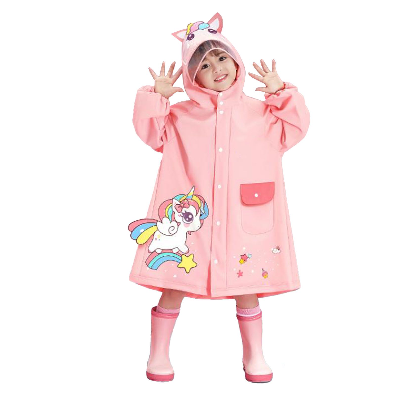 Kids Raincoat Waterproof Cute Pattern Lightweight Portable Children Hooded