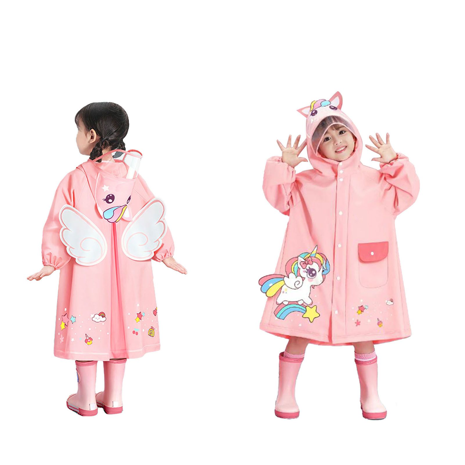 Kids Raincoat Waterproof Cute Pattern Lightweight Portable Children Hooded view 3