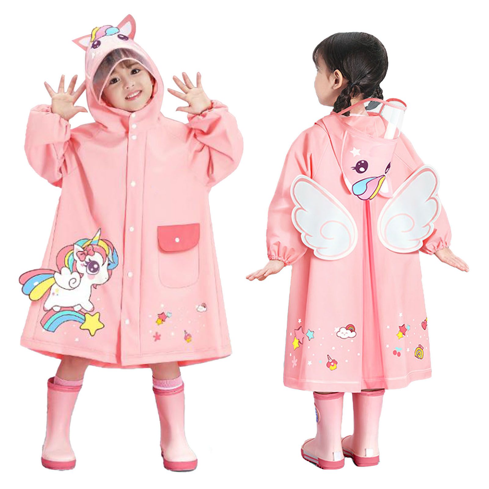 Kids Raincoat Waterproof Cute Pattern Lightweight Portable Children Hooded view 4