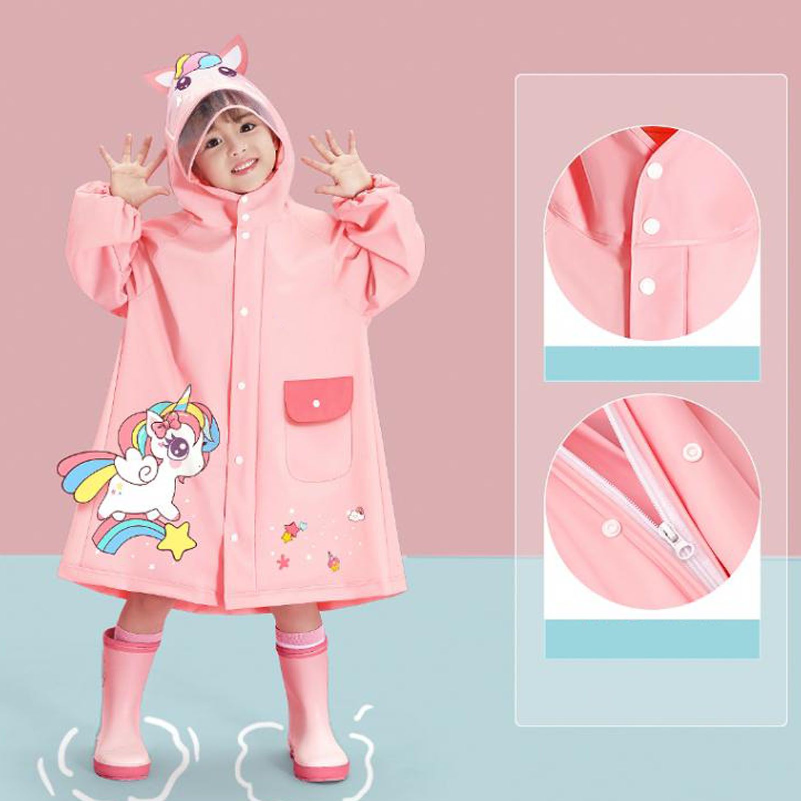 Kids Raincoat Waterproof Cute Pattern Lightweight Portable Children Hooded view 6