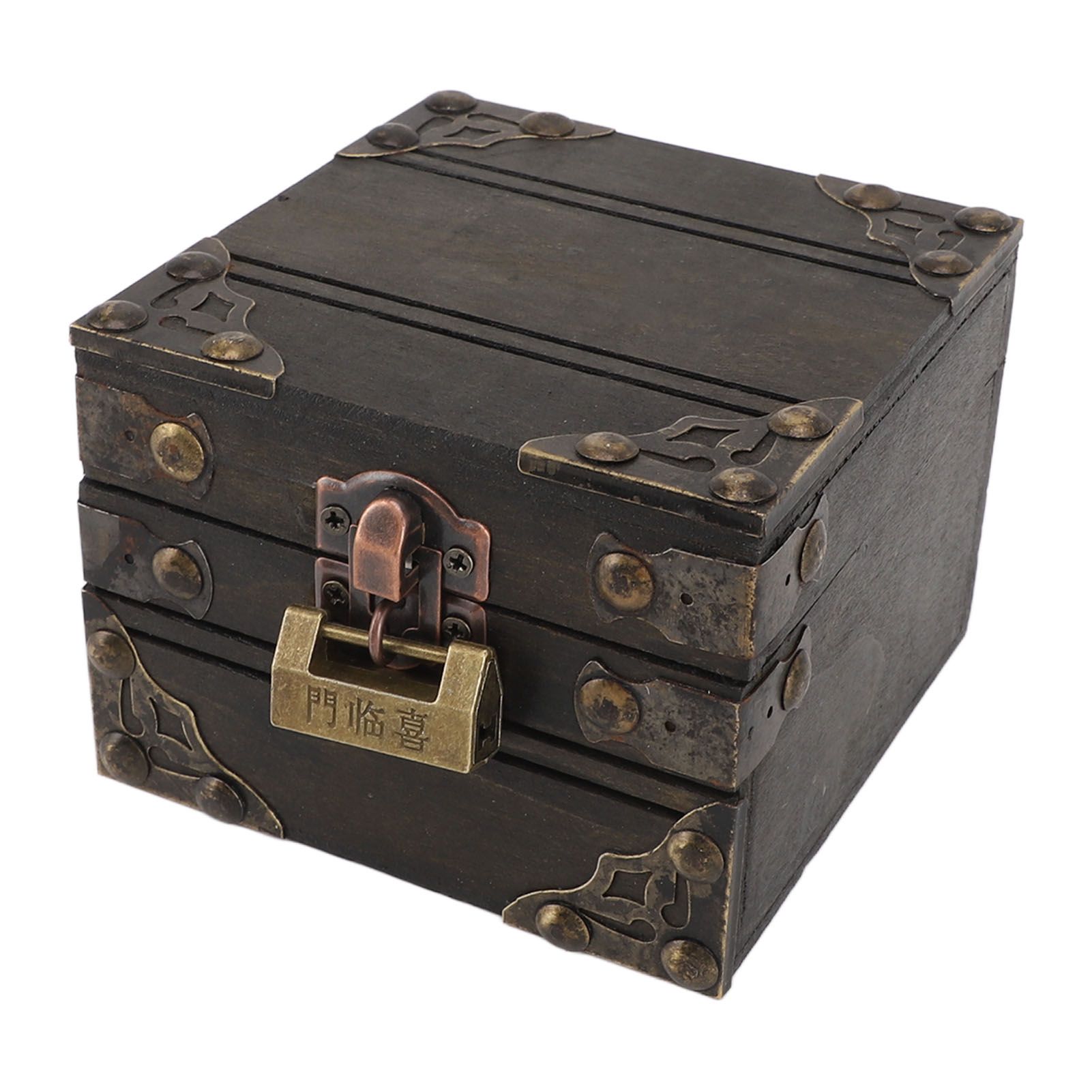 Large Jewelry Box Large Capacity Antique Durable Wood Dark Grey Vintage view 2