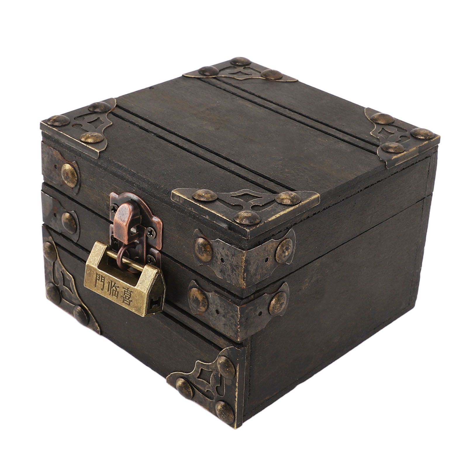 Large Jewelry Box Large Capacity Antique Durable Wood Dark Grey Vintage view 4