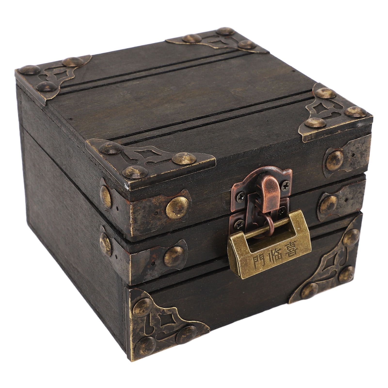 Large Jewelry Box Large Capacity Antique Durable Wood Dark Grey Vintage view 5