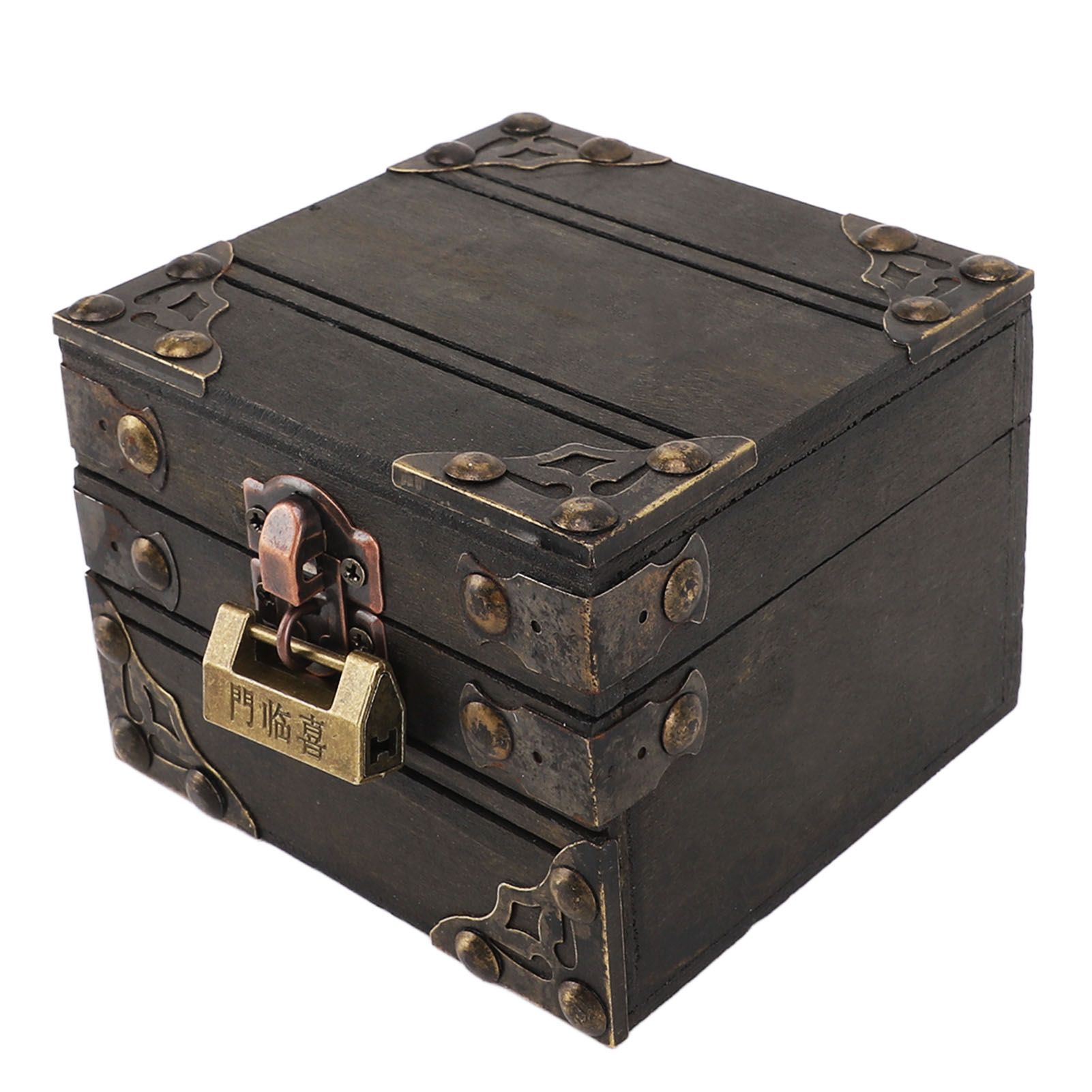 Large Jewelry Box Large Capacity Antique Durable Wood Dark Grey Vintage view 6