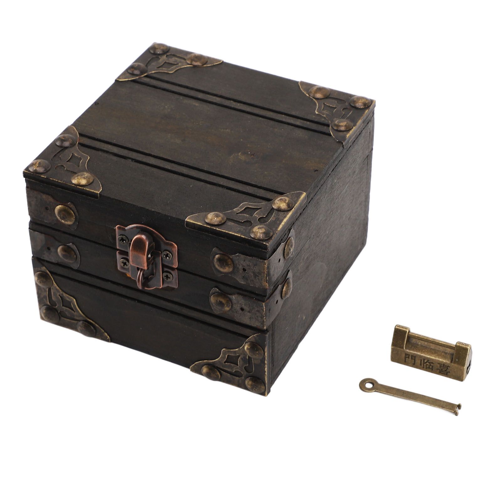 Large Jewelry Box Large Capacity Antique Durable Wood Dark Grey Vintage view 10