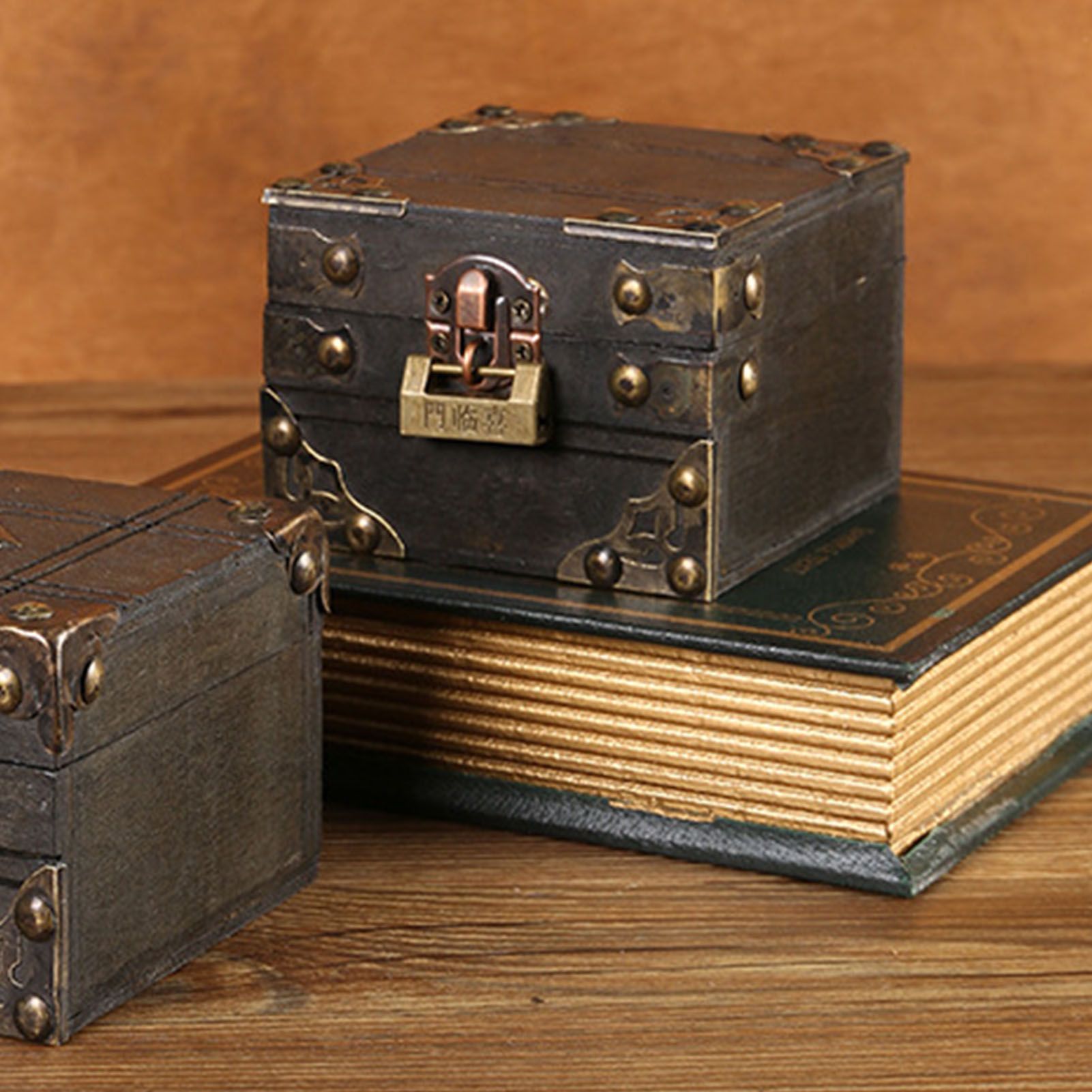 Large Jewelry Box Large Capacity Antique Durable Wood Dark Grey Vintage view 11