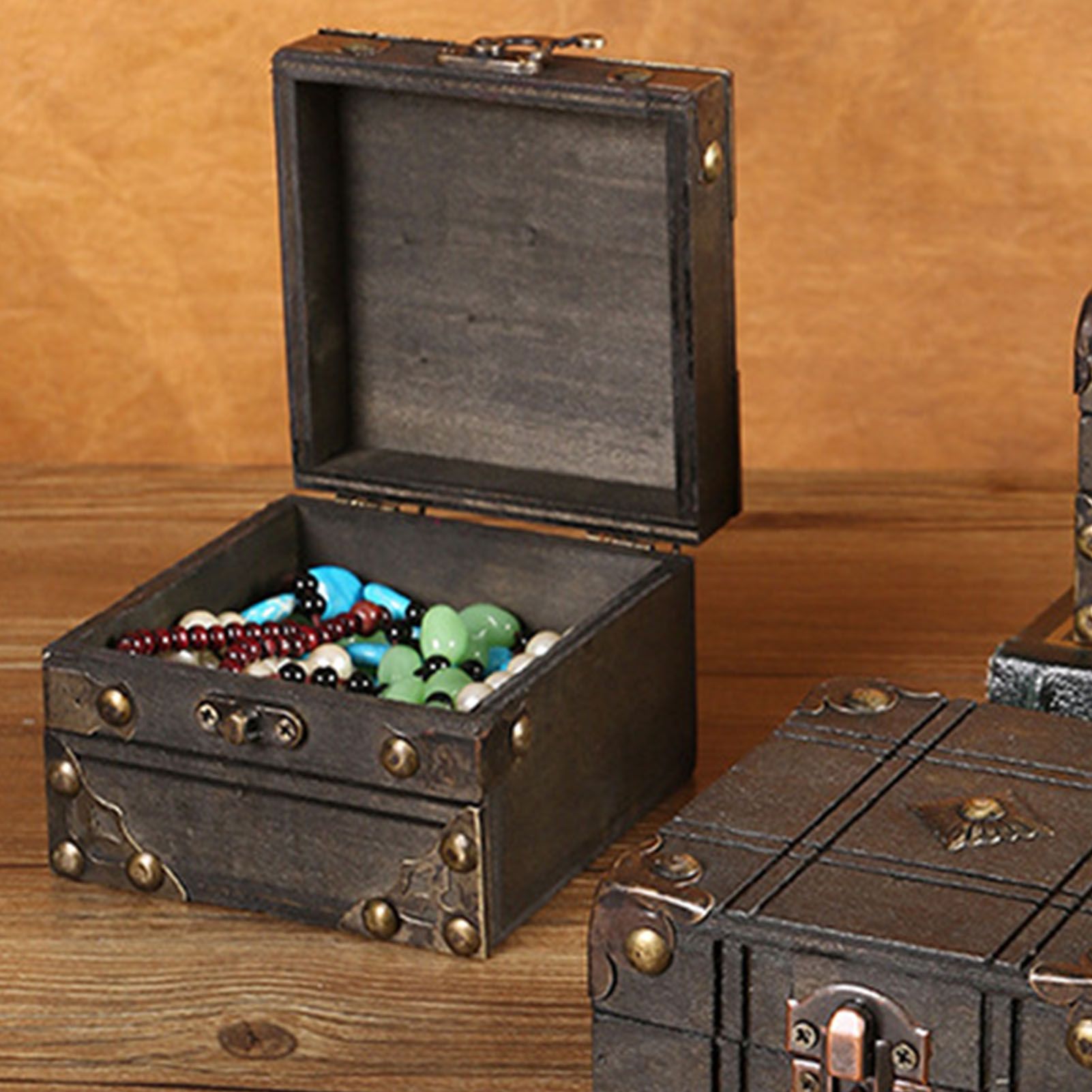 Large Jewelry Box Large Capacity Antique Durable Wood Dark Grey Vintage view 12