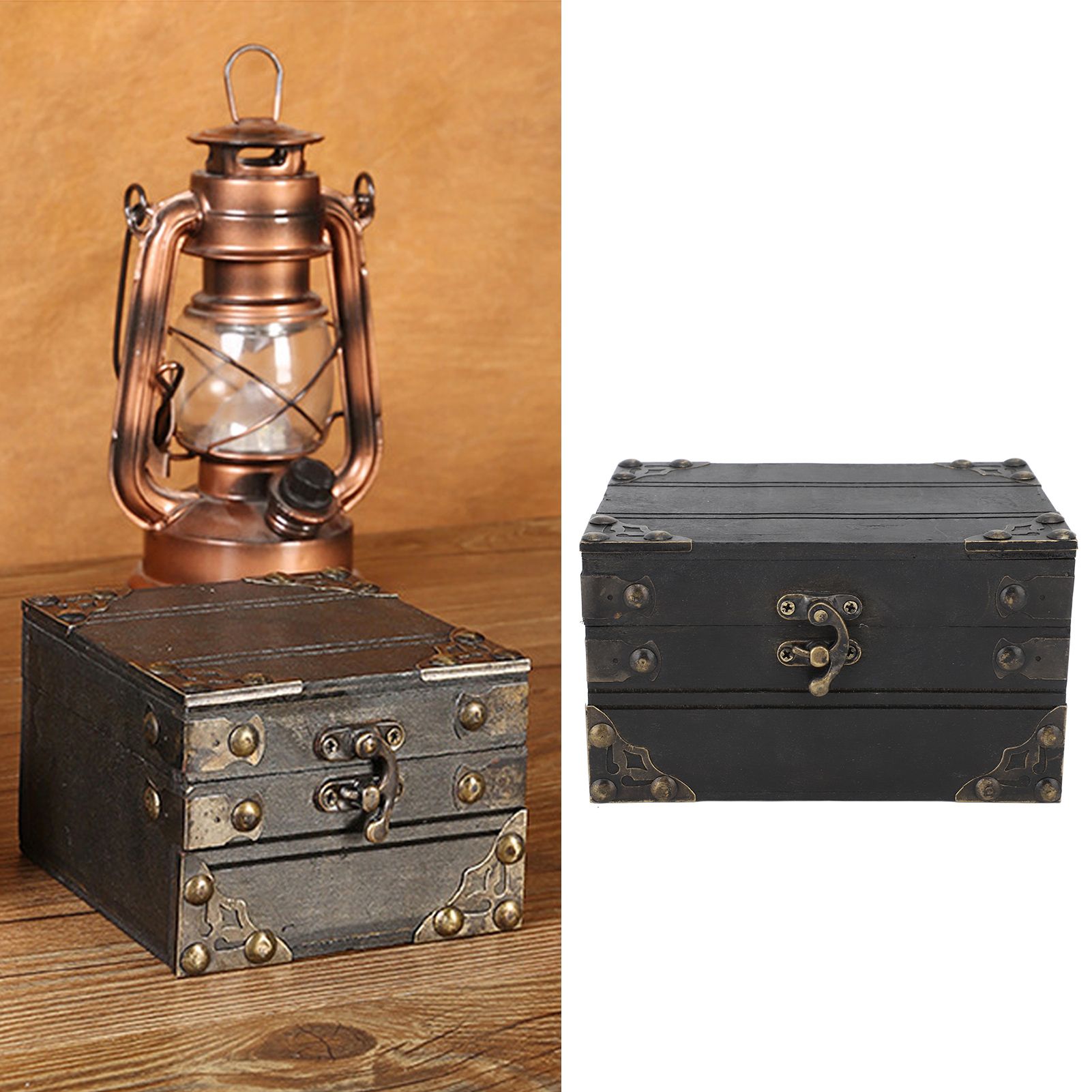Retro Wooden Jewelry Box Treasure Storage Box Organizer Container Case Chest view 11