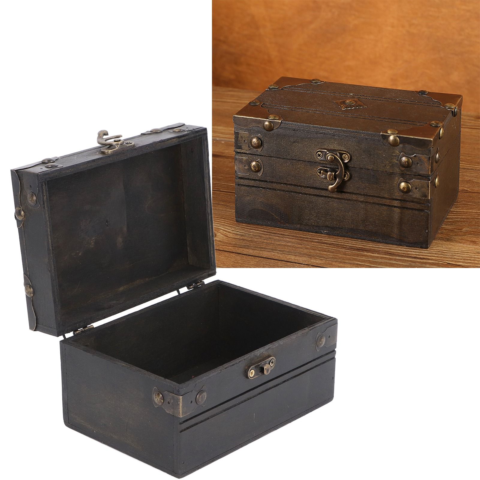 Retro Vintage Wooden Jewelry Box Treasure Storage Box Organizer Container Case view 11