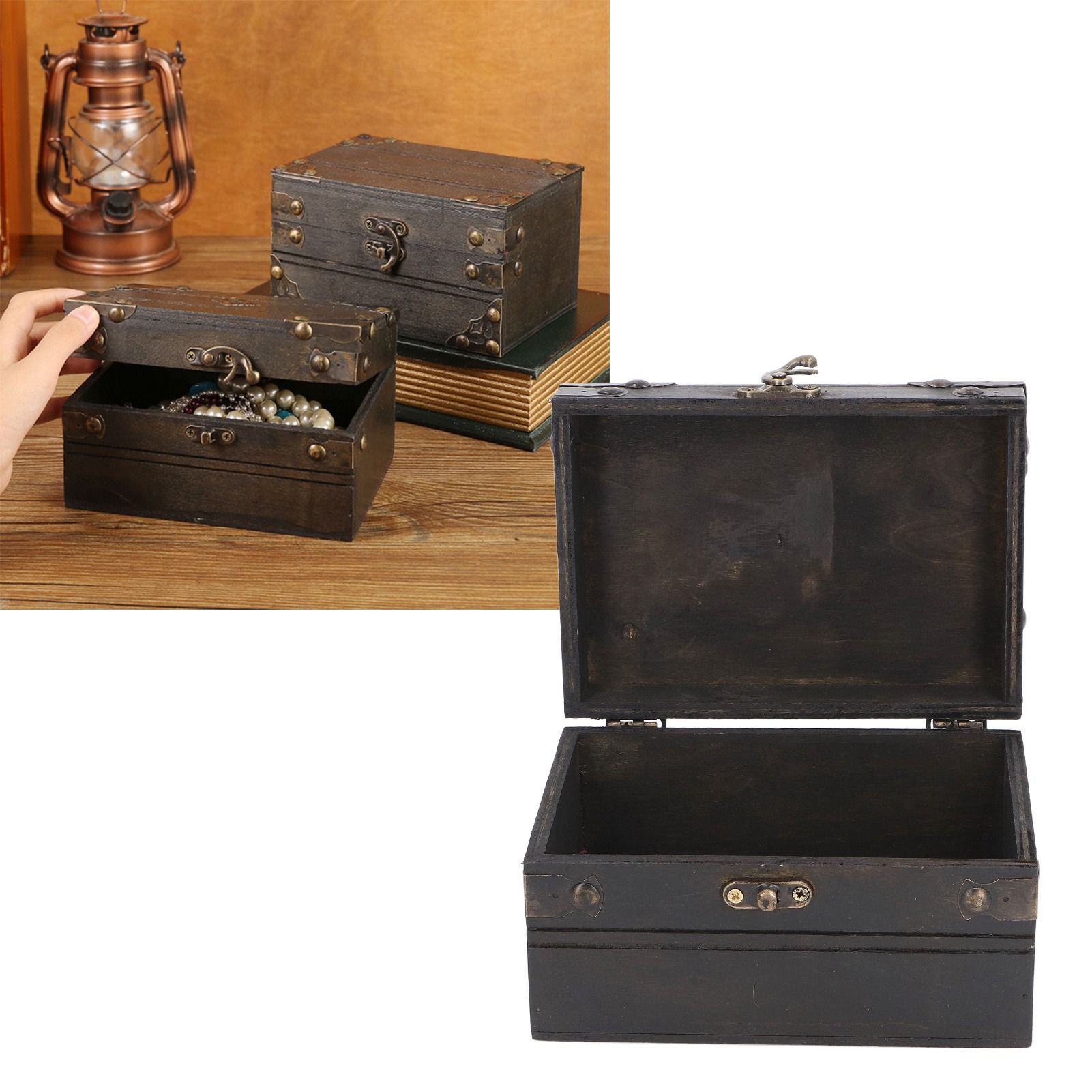 Retro Vintage Wooden Jewelry Box Treasure Storage Box Organizer Container Case view 12
