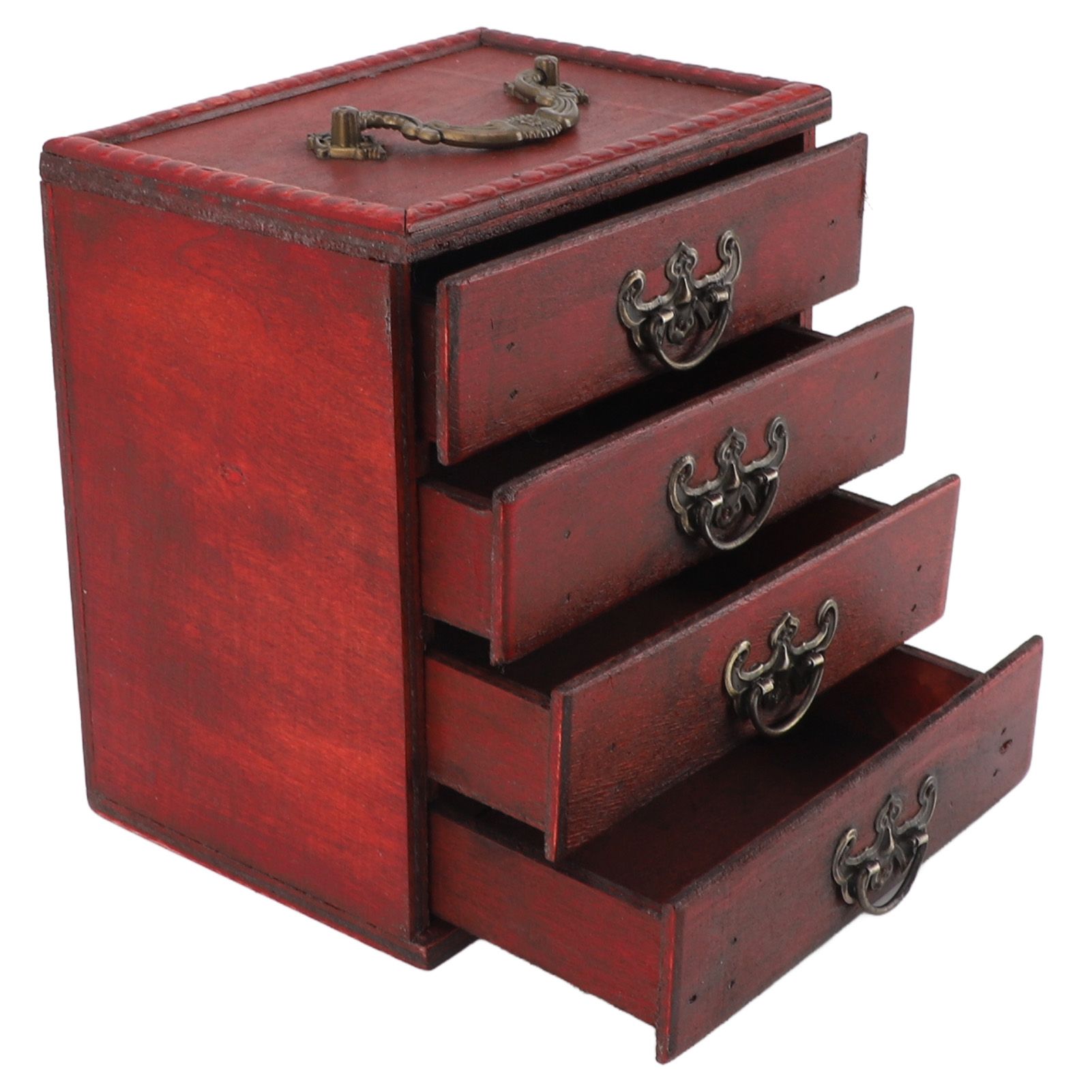 Jewelry Box Chinese Vintage Case 4 Drawer Wood Oriental Compact Ample Capacity view 2