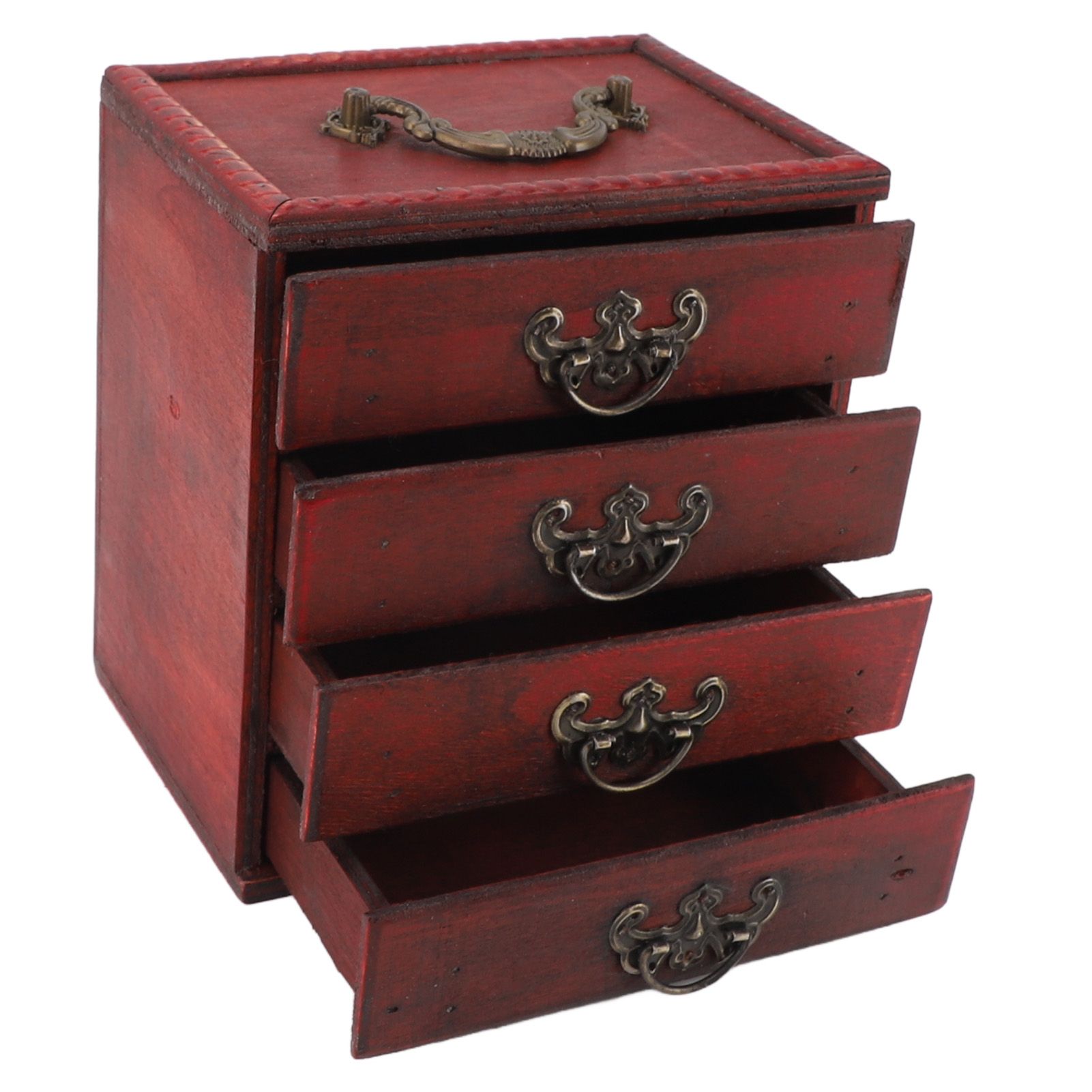 Jewelry Box Chinese Vintage Case 4 Drawer Wood Oriental Compact Ample Capacity view 3