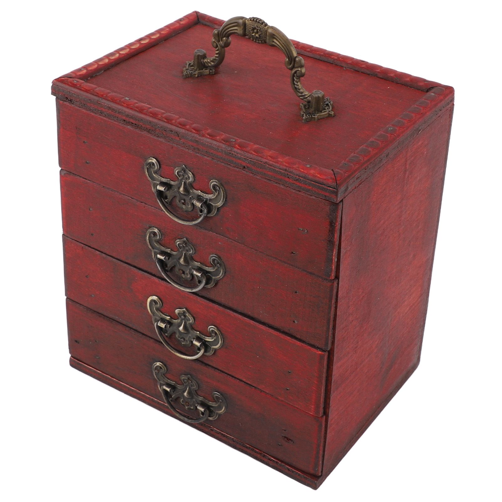 Jewelry Box Chinese Vintage Case 4 Drawer Wood Oriental Compact Ample Capacity view 4