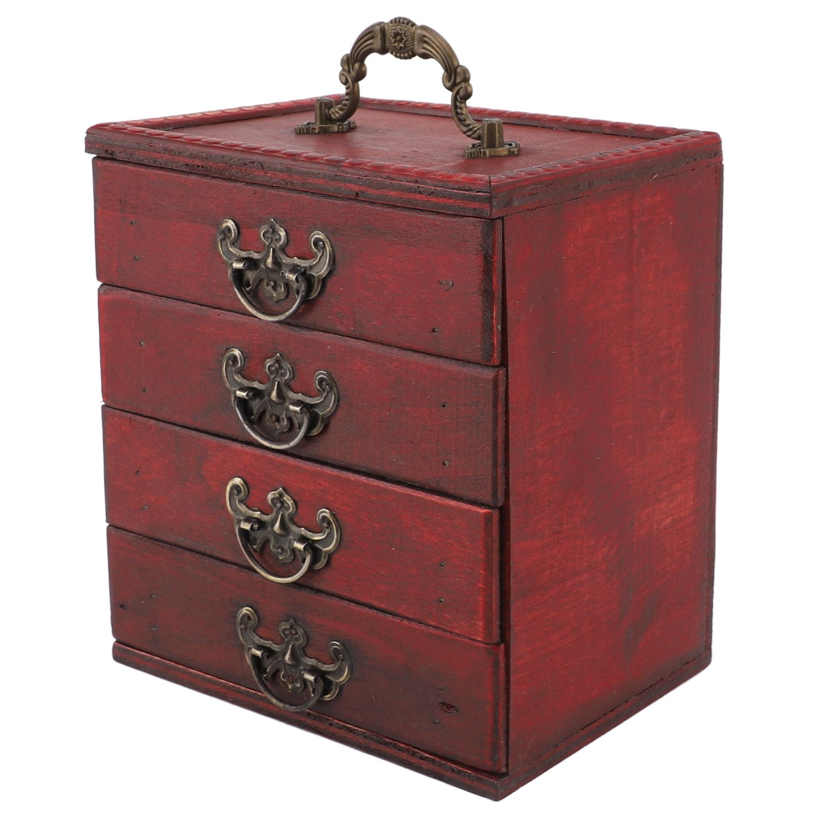 Jewelry Box Chinese Vintage Case 4 Drawer Wood Oriental Compact Ample Capacity view 5