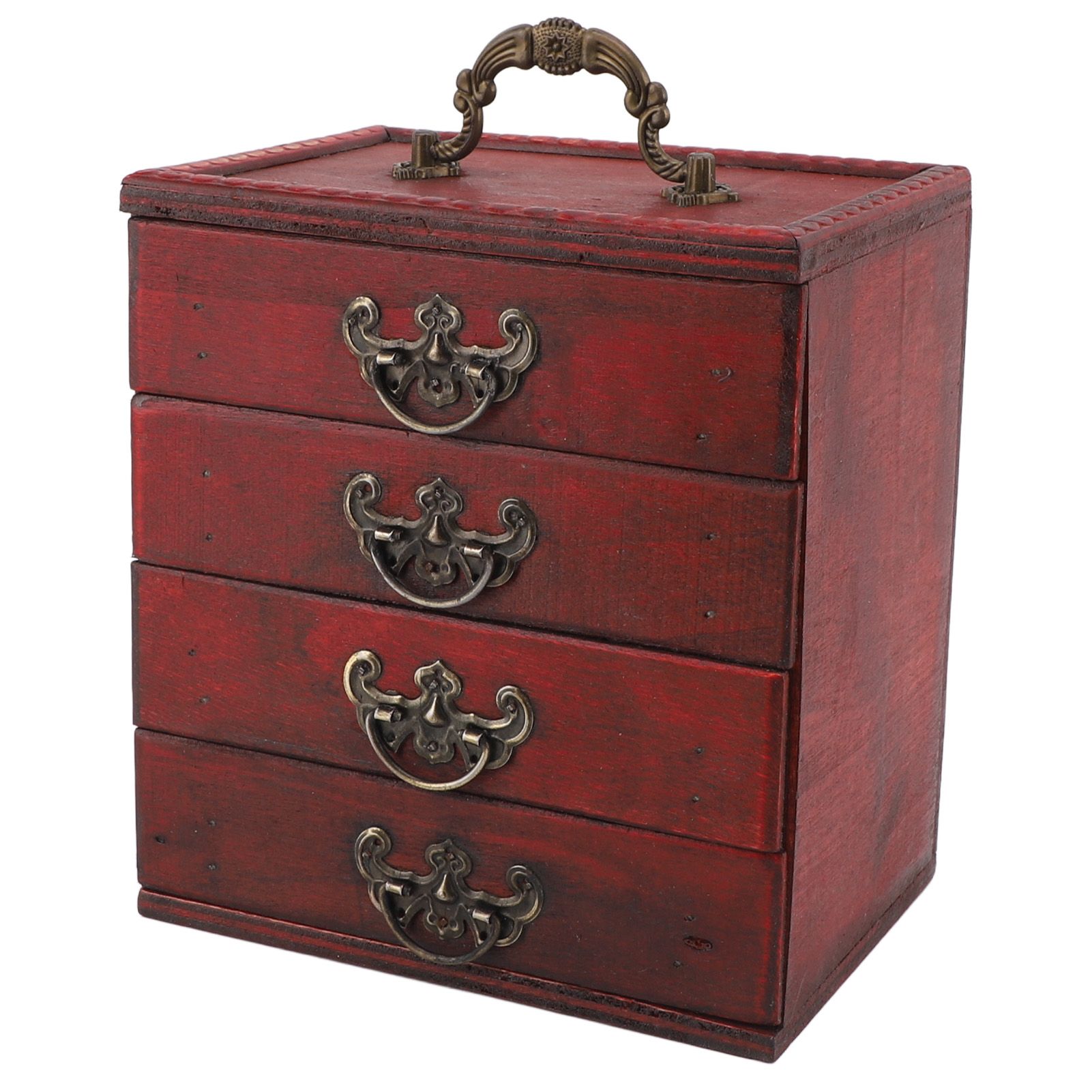 Jewelry Box Chinese Vintage Case 4 Drawer Wood Oriental Compact Ample Capacity view 6