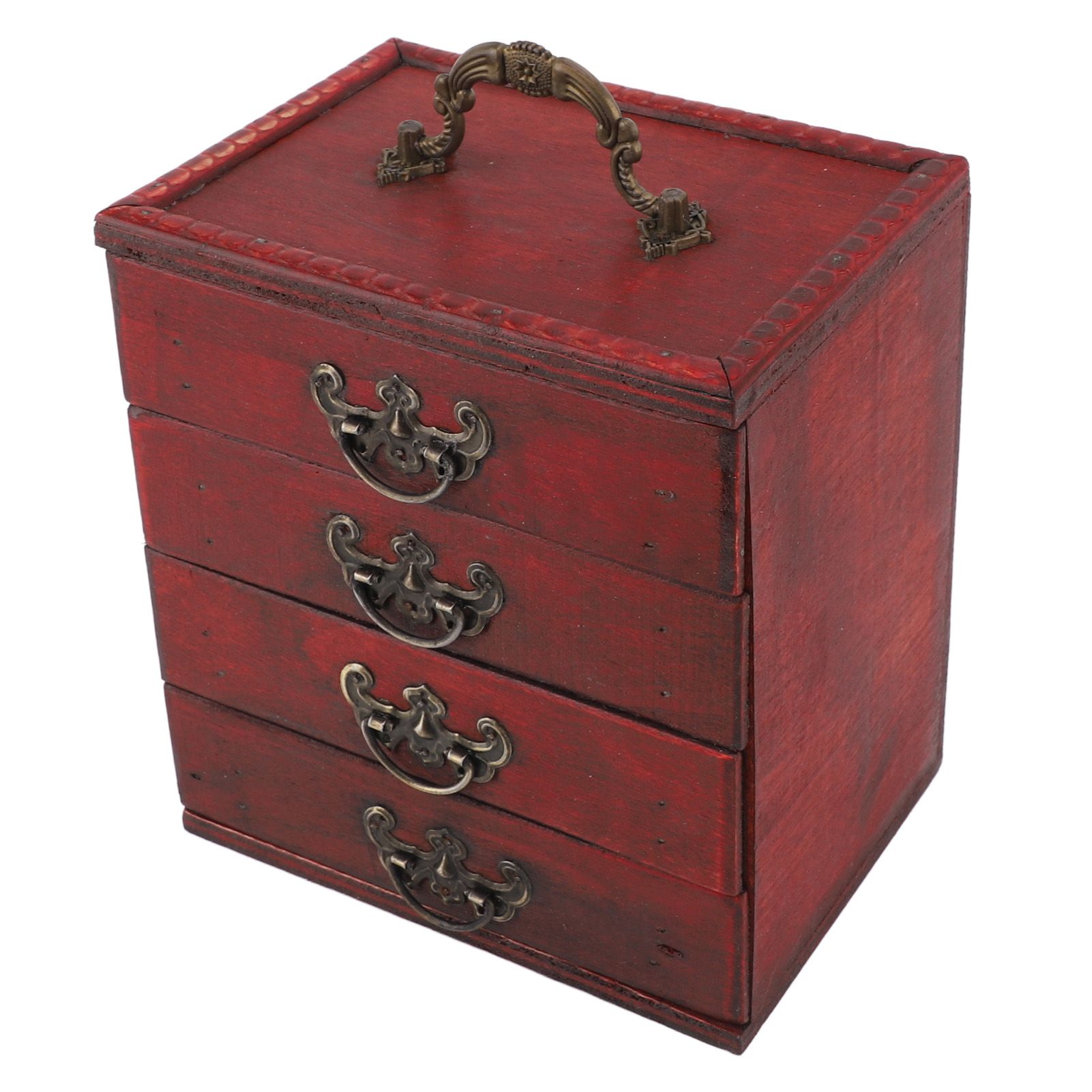 Jewelry Box Chinese Vintage Case 4 Drawer Wood Oriental Compact Ample Capacity view 7