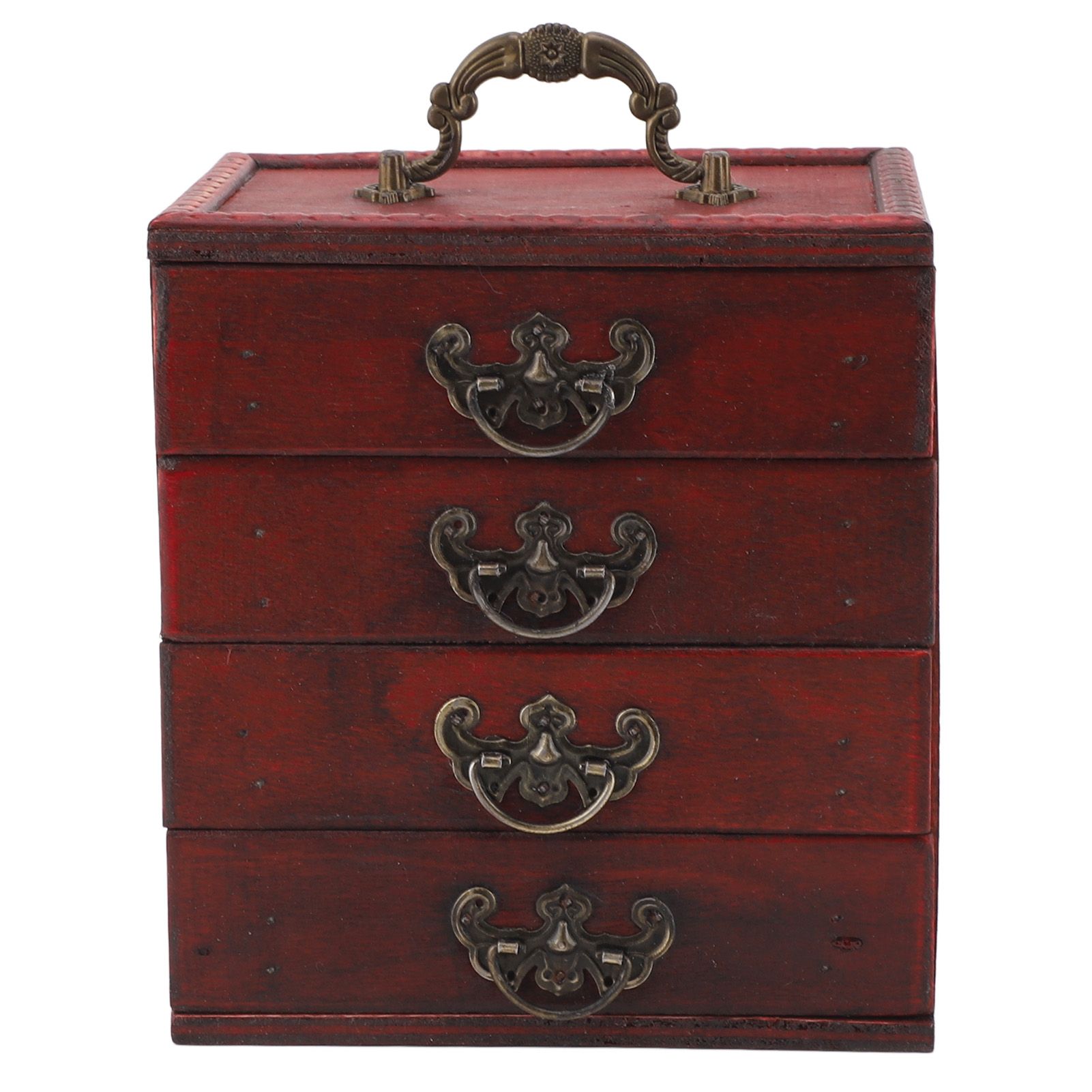 Jewelry Box Chinese Vintage Case 4 Drawer Wood Oriental Compact Ample Capacity view 8