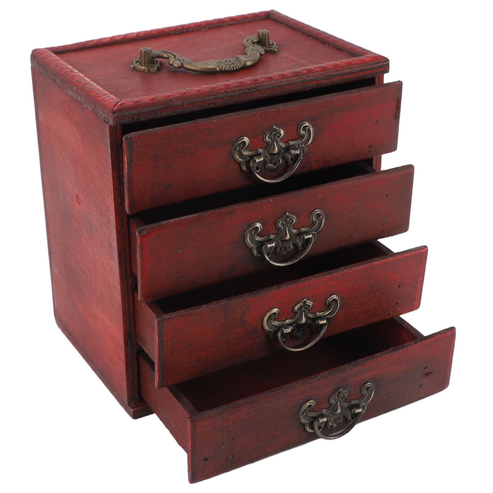 Jewelry Box Chinese Vintage Case 4 Drawer Wood Oriental Compact Ample Capacity view 9