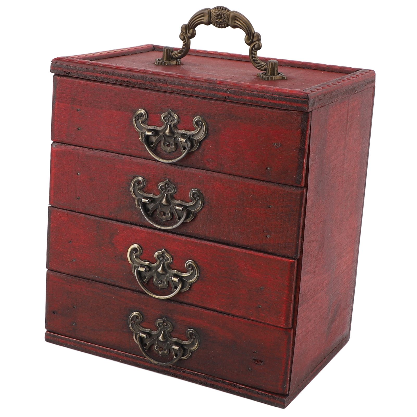 Jewelry Box Chinese Vintage Case 4 Drawer Wood Oriental Compact Ample Capacity view 10